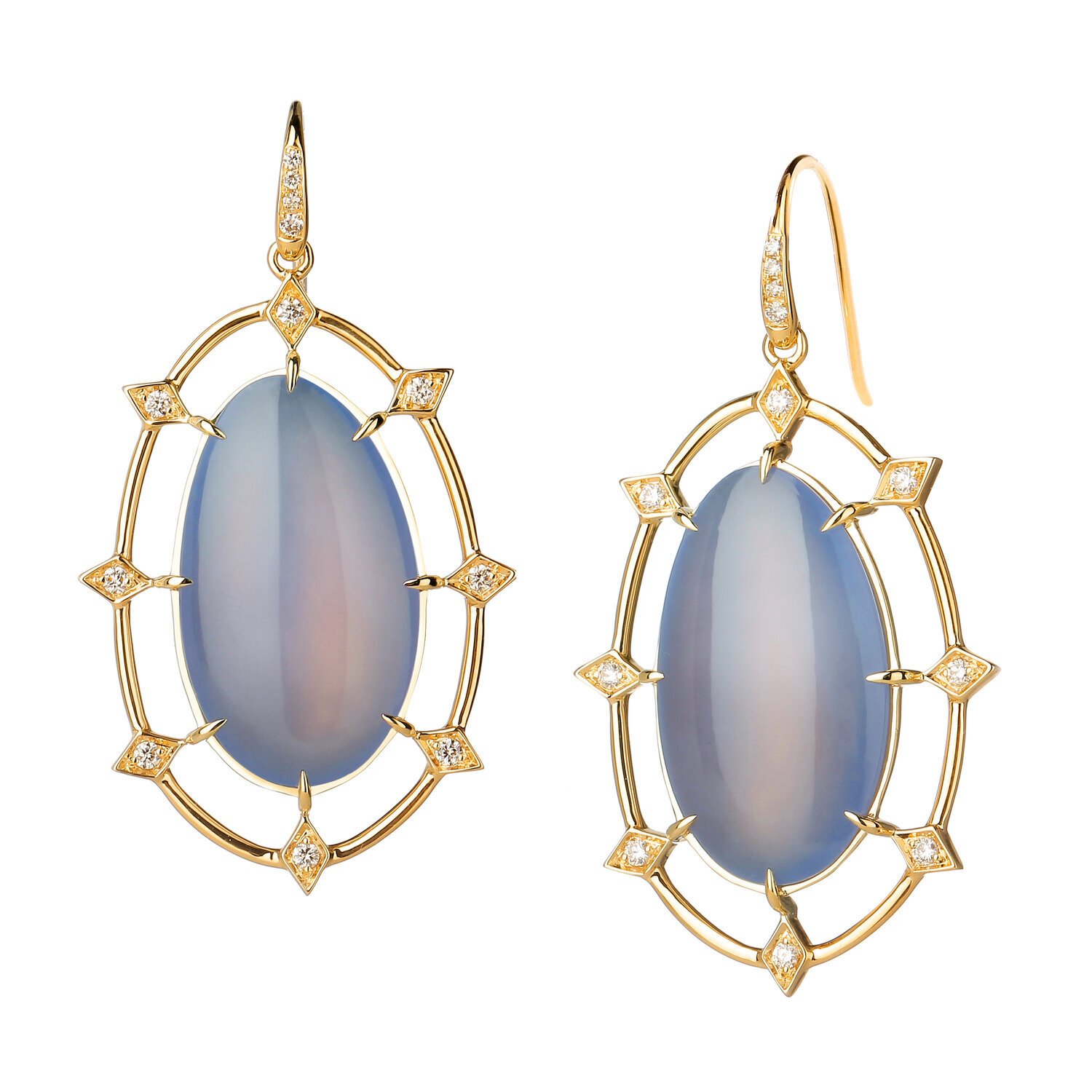 BLUE CHALCEDONY COBBLESTONE EARRINGS WITH CHAMPAGNE DIAMONDS