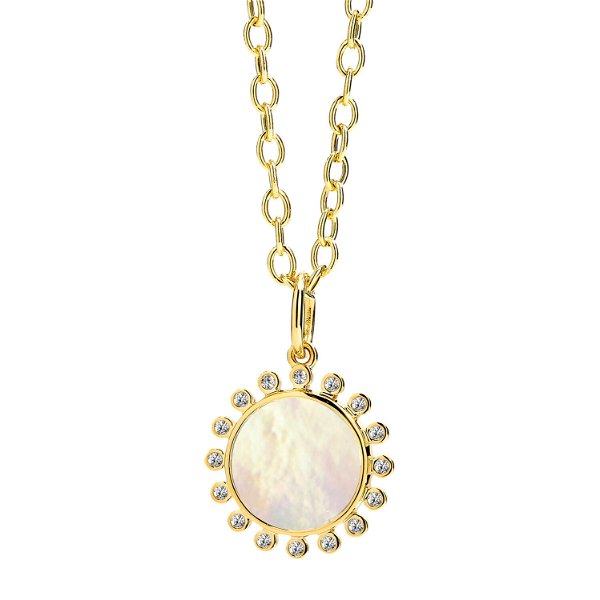 Closeup photo of 18KYG MOTHER OF PEARL PENDANT WITH CHAMPAGNE DIAMONDS