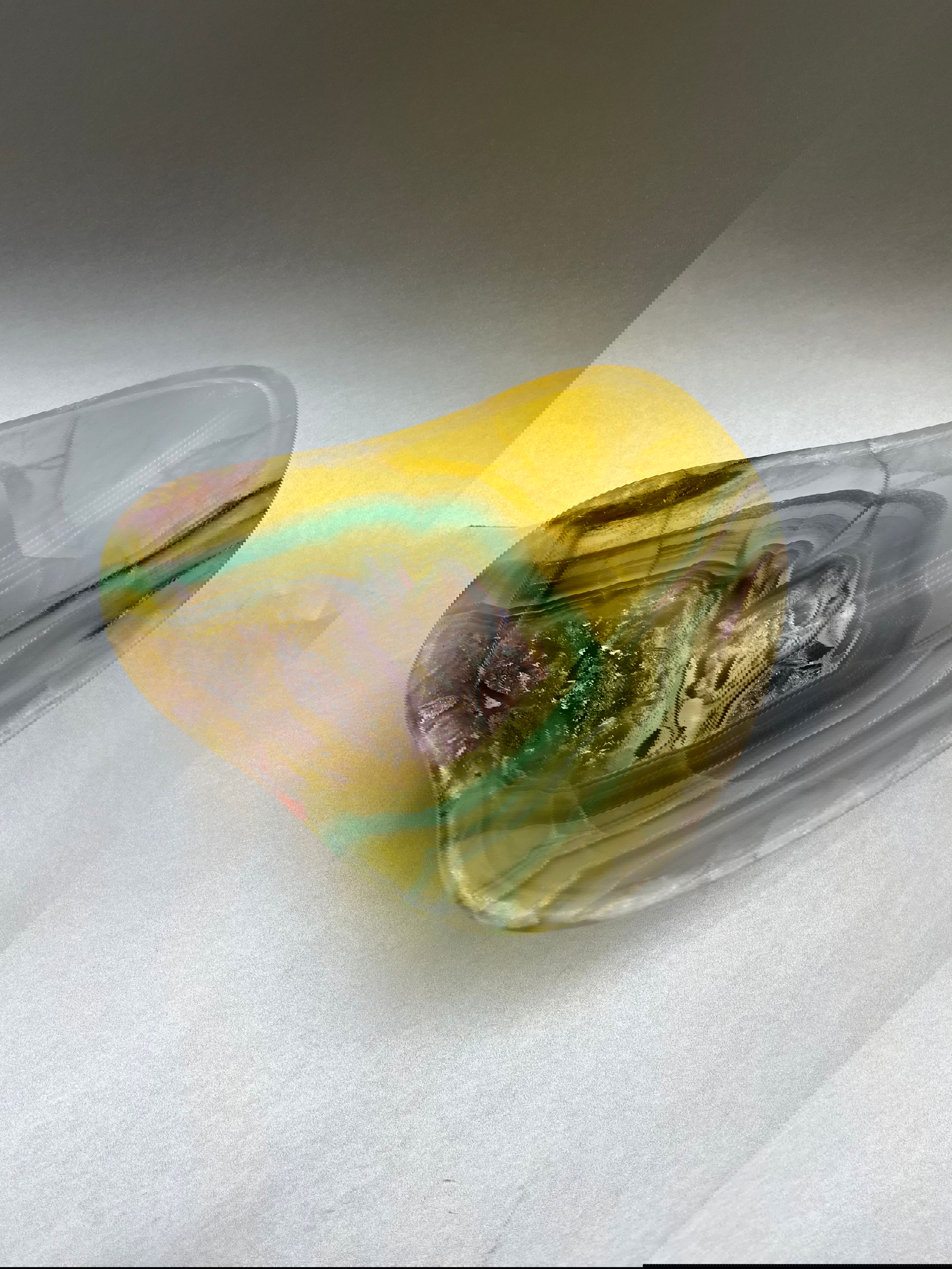 The rare 7 Band Fluorite Bowl measuring 7" x 6" is a perfect piece for any space or occasion. Seven Band Flourite Bowl