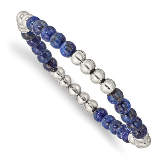 Known as a symbol of wisdom and truth, lapis lazuli has been cherished since ancient times, making this bracelet not only a stylish choice but also one imbued with rich historical significance.-Stainless Steel-LapisSize, 7.75"Item# 36566584 Lapis Beaded Stretch Bracelet