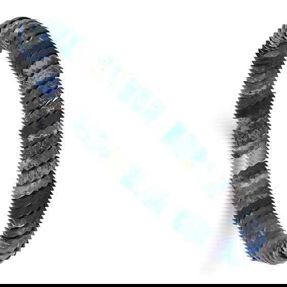 The Brushed Blue Sediment and Black Agate Stretch Bracelet is a perfect blend of elegance and earthiness that's designed to elevate any outfit. This stunning accessory features hand-selected blue sediment beads, meticulously brushed to reveal their unique texture and captivating shades of deep blue. Complementing these are the smooth and mysterious black agate stones, known for their grounding properties and sleek finish.-Stainless Steel-Blue Sediment-Black AgateItem# 04796984 Brushed Blue Sediment and Black Agate Stretch Bracelet
