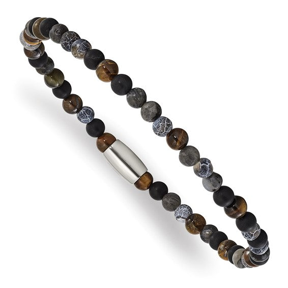 Introducing the Chisel Stainless Steel Polished 5mm Beaded Stretch Bracelet—a versatile and stylish accessory that effortlessly combines modern elegance with natural charm. This exquisite bracelet features an artful blend of Spectrolite, Agate and Tiger's Eye each carefully selected to showcase its unique vibrance and character.-Stainless Steel-Spectrolite-Agate-Tiger's Eye-Size, 7.25"Item# 89240120 Spectrolite, Agate and Tiger's Eye Stretch Bracelet