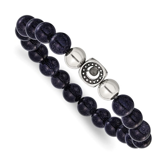 Celebrate the enchanting allure of the moon and the serene beauty of blue quartz with this unique stretch bracelet. Ideal as a gift for a loved one or as a treat for yourself, it's more than just jewelry—it's a connection to the mysteries of the universe. Embrace the magic today.-Stainless Steel-Blue Quartz-Size, 7.75"Item# 09381432 Blue Quartz Moon Stretch Bracelet