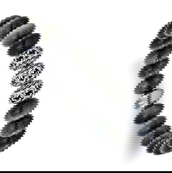 Stainless Steel Polished Multi Strand Tiger's Eye and Black Agate Beaded Black Leather 8.25