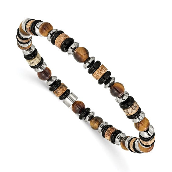 Tiger's Eye, Jasper and Onyx Stretch Bracelet