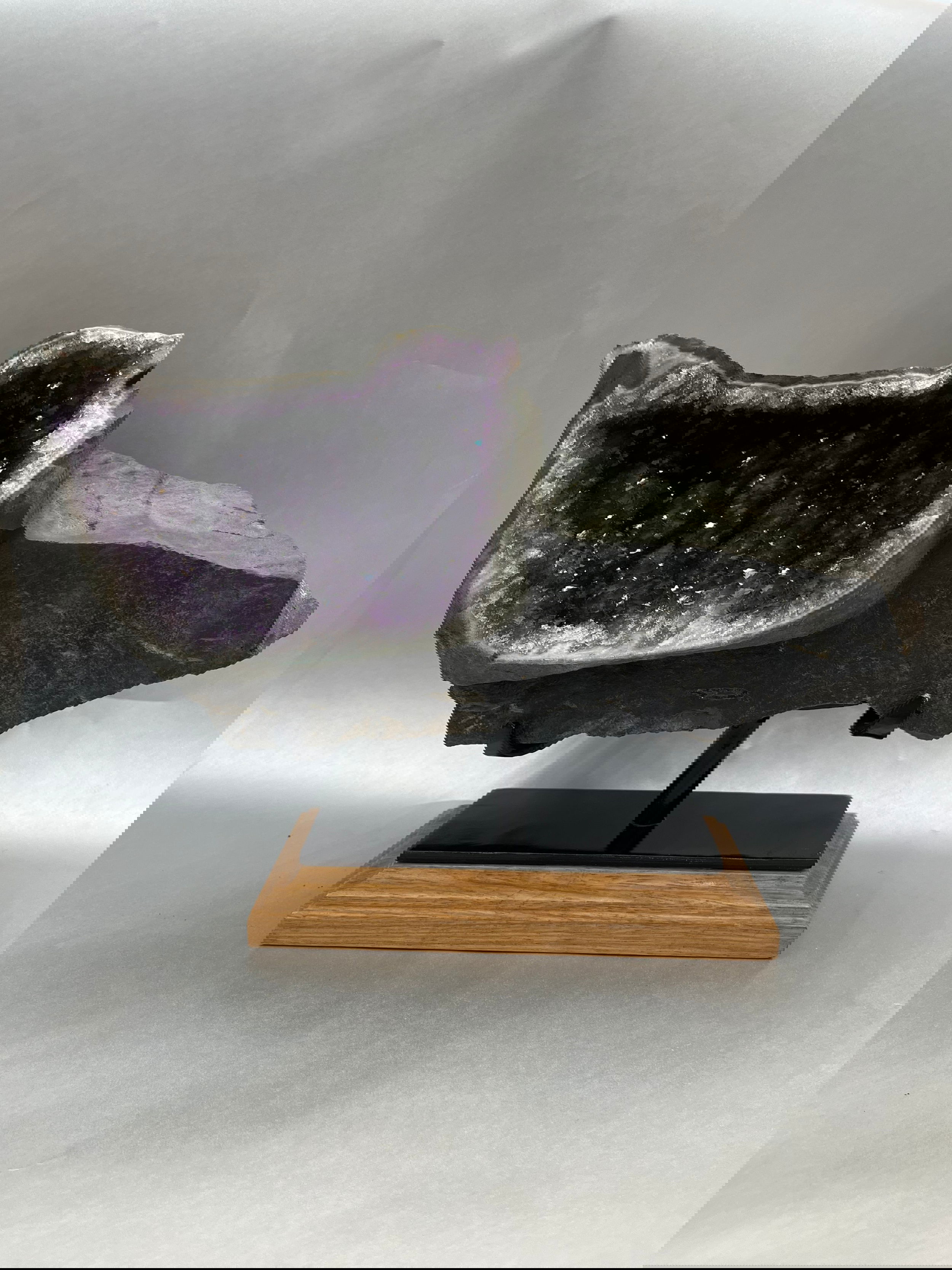 Large Amethyst Geode on Wooden Base measuring 12.5" x 6". Large Amethyst Geode on Wooden Base