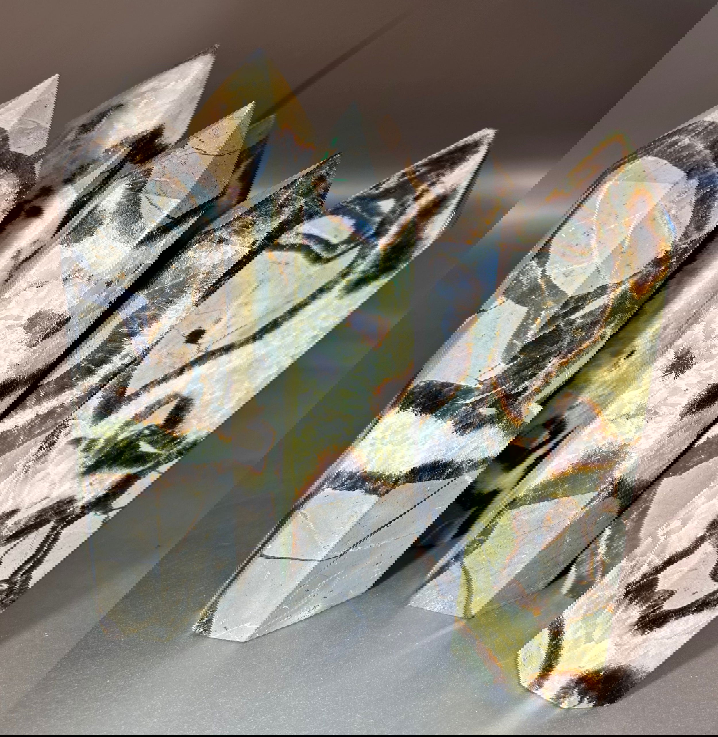 Exquisite Septarian Jasper Obelisks, each piece a testament to nature's artistry. These obelisks, with their captivating blend of earth-toned hues and organic patterns are striking for any space. (Pattern and size may very for each order, all very relative.) Septarian Jasper Obelisks