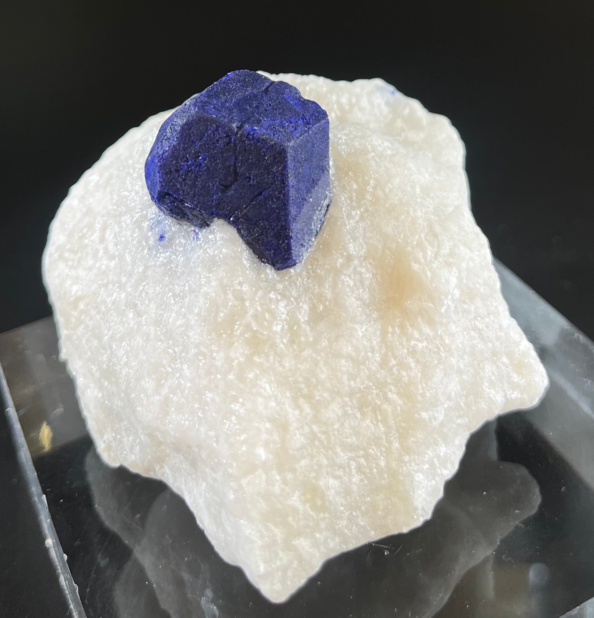 Lazurite is a beautiful specimen mined from Ladjuar Madan in the Kokcha Valley of Afghanistan. Containing brilliant shades of blue, this rare gemstone is perfect for any gemological collection.Approx. 2"H x 2 1/2"W Lazurite Mineral Specimen