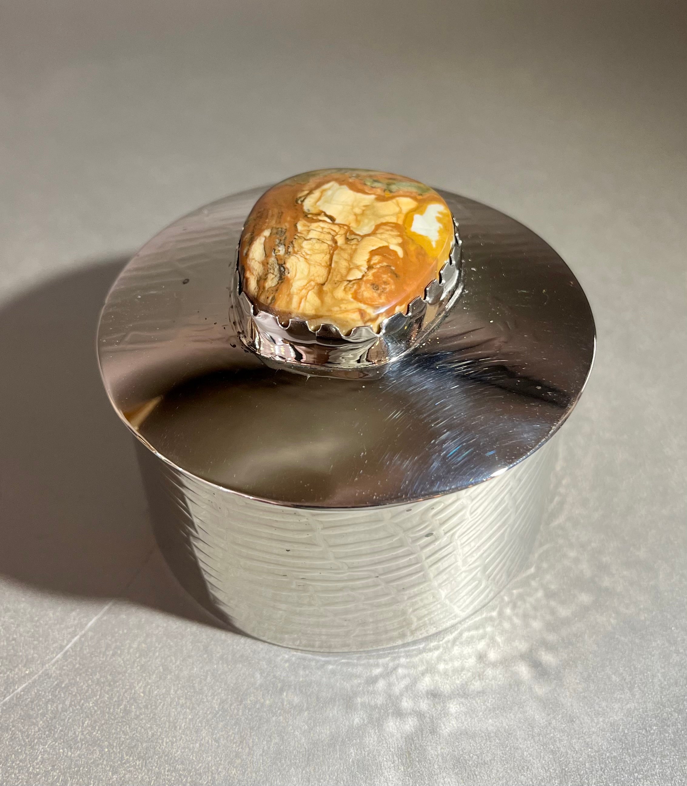 Nickel Silver Round Treasure Box w/ Owyhee Jasper