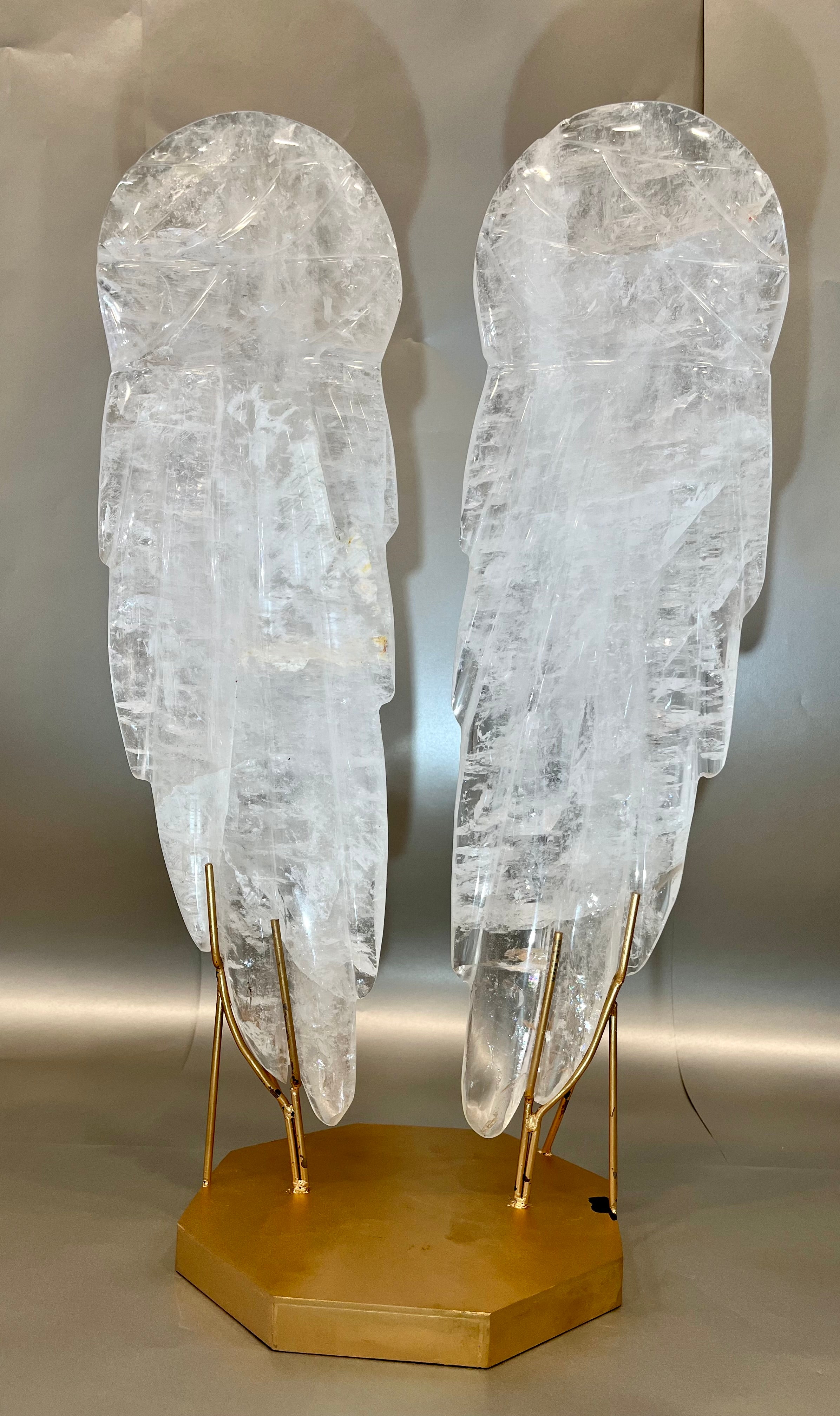 Luxurious Crystal Quartz Slice Angel Wings, graceful and sublime, captivate the admirer with their splendiferous aesthetic. 14" x 22.5". Crystal Quartz Slice Angel Wings