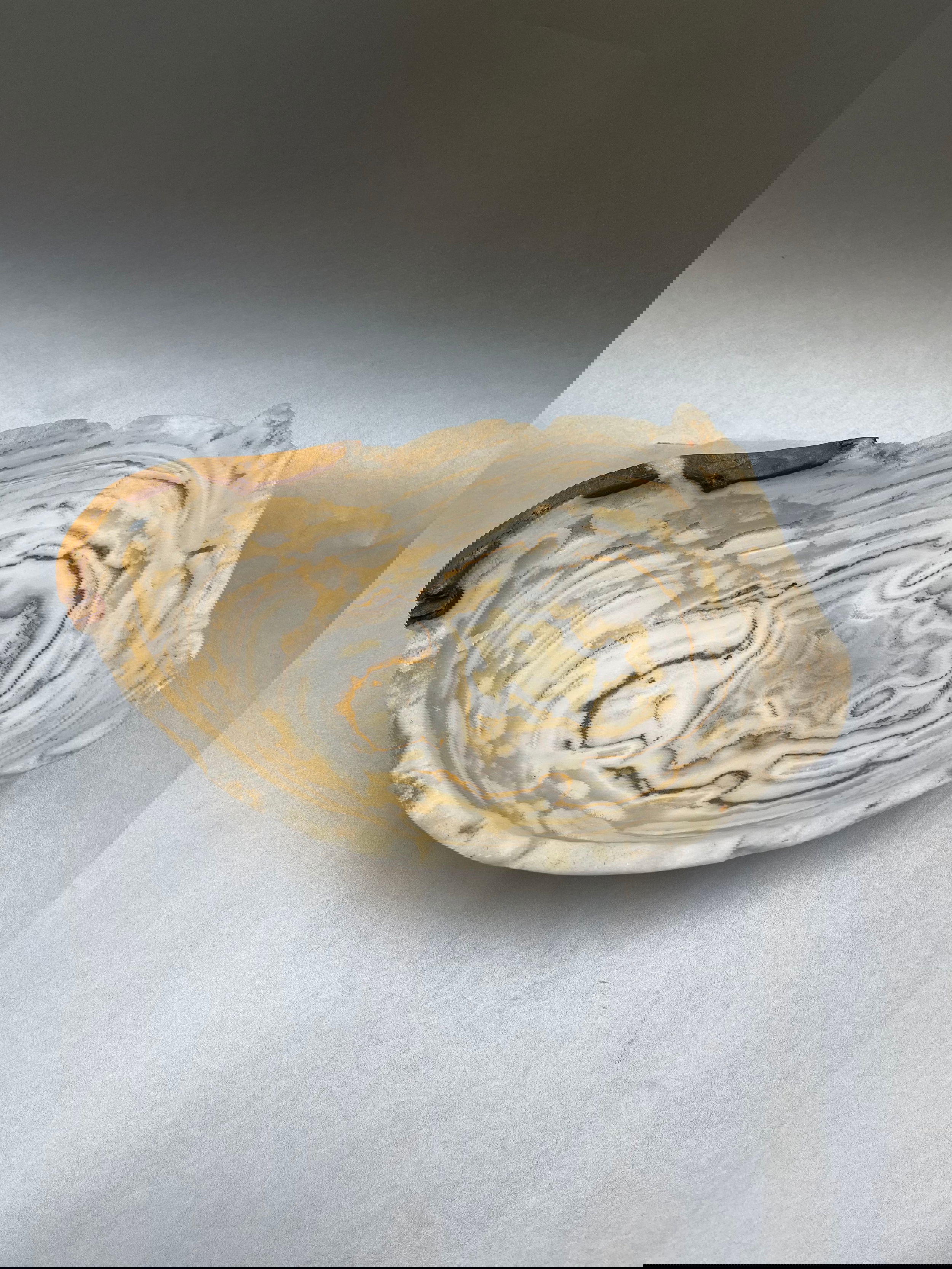 A stunning Seafoam Onyx bowl measured at 9" x 6" Perfect for all spaces. Indulge in the luxurious elegance of our Seafoam dish. Made from unique seafoam onyx, this stunning decor piece adds a touch of sophistication to any room. Use it as a bowl for a truly unique and exclusive statement. Elevate your space with our Seafoam dish. Seafoam dish