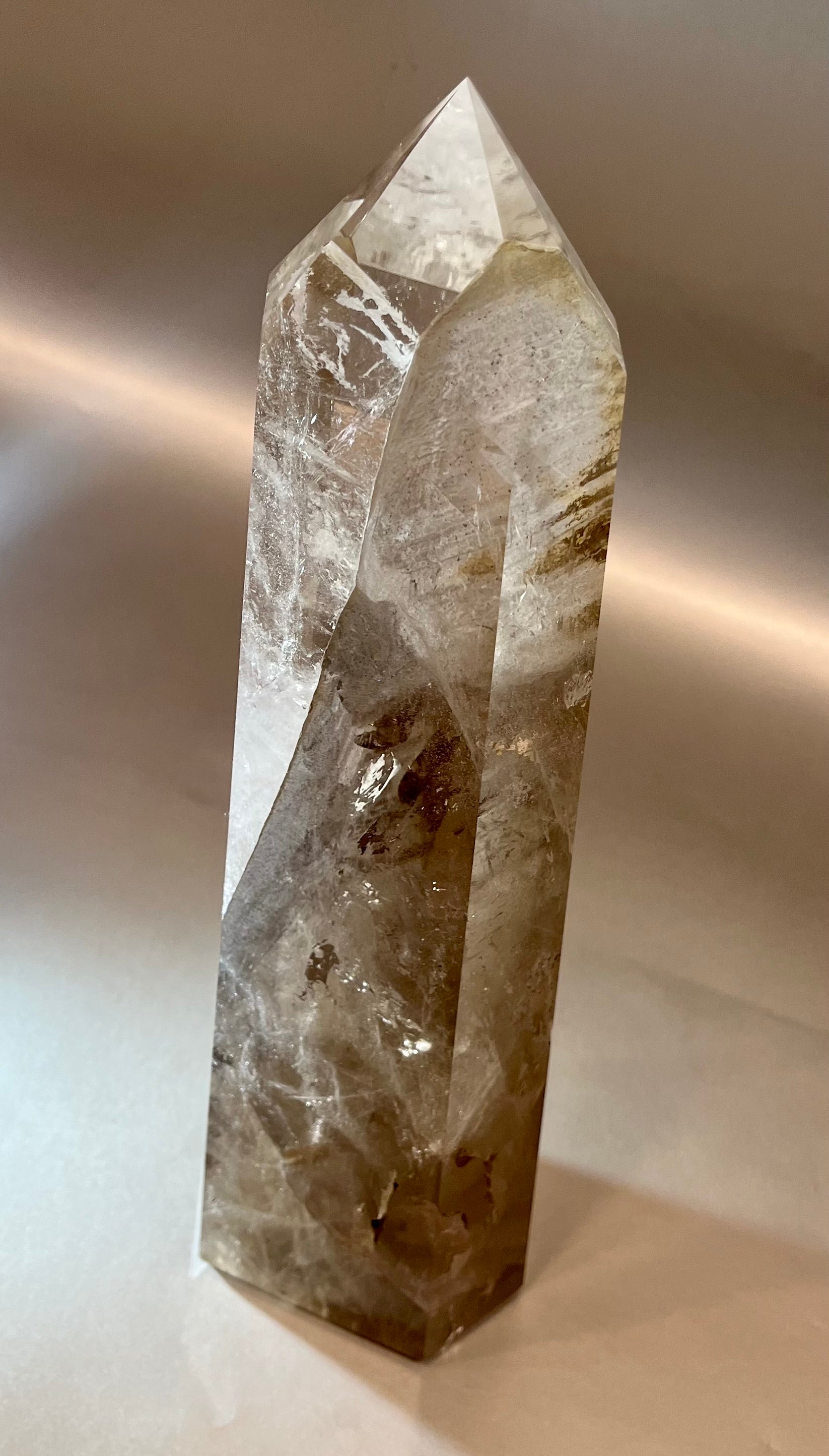 Our luxurious Smokey Quartz Towers, polished to perfection, are certain to add a sense of grandeur to any environment. Approx. 18" x 4". Large Polished Smokey Quartz Tower