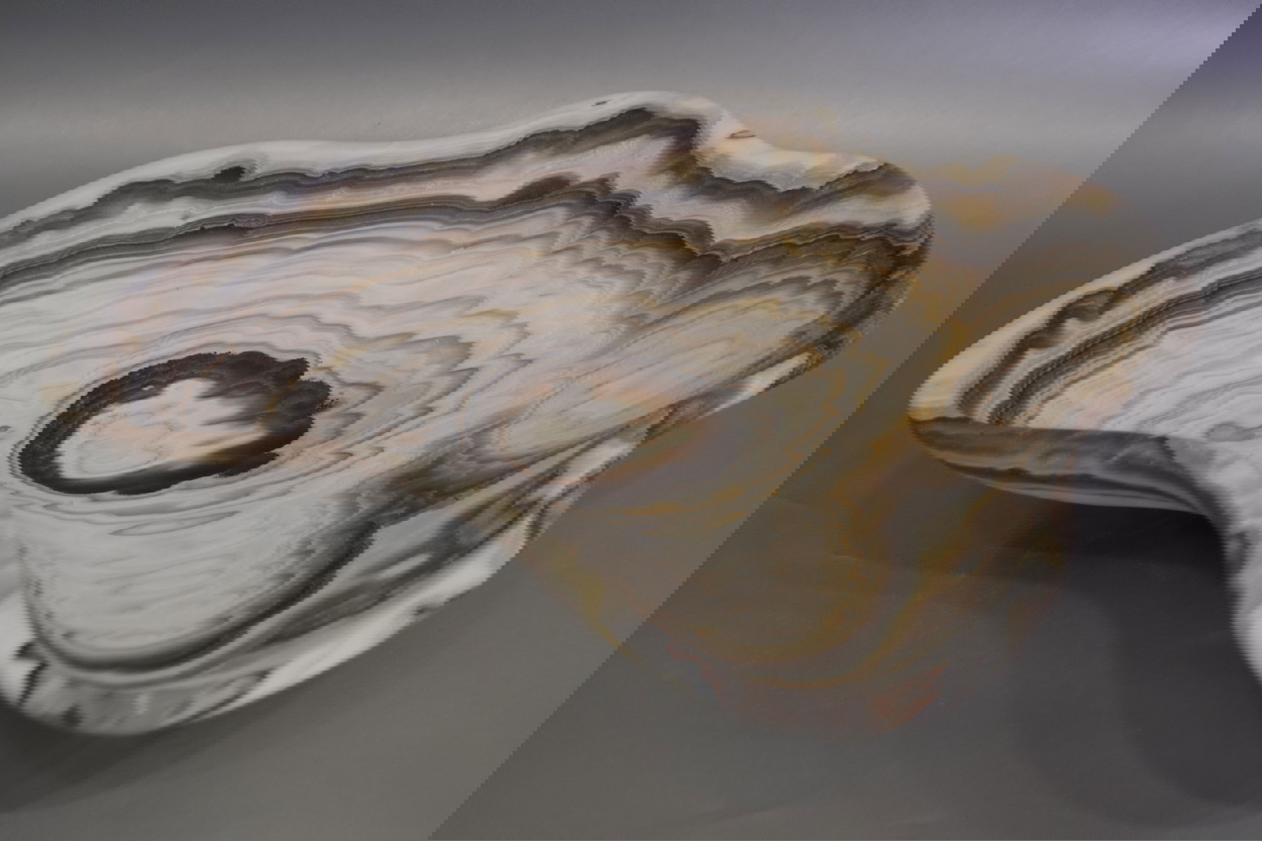 Indulge in the luxurious uniqueness of our Zebra Onyx Bowl. Its banded surface showcases the exquisite patterns of zebra onyx, while its distinct shape adds a touch of sophistication. Elevate your home decor with this exclusive piece that exudes elegance and refinement.Approx. 12.5" x 3" Zebra Onyx Bowl