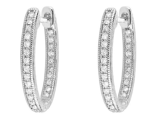 Combining classic elegance with on trend shapes and styles, JFJ offers something for women of all ages. From the Lisse Collection, these hoop earrings feature pave round diamonds set in 18K gold. These hoops are perfect to mix and match with JFJ charms.-18k White gold-Round white diamonds, 0.25cts-Dimensions, 18mm x 2.2mmItem# 805-01634 Delicate Small Oval Hoop Earrings