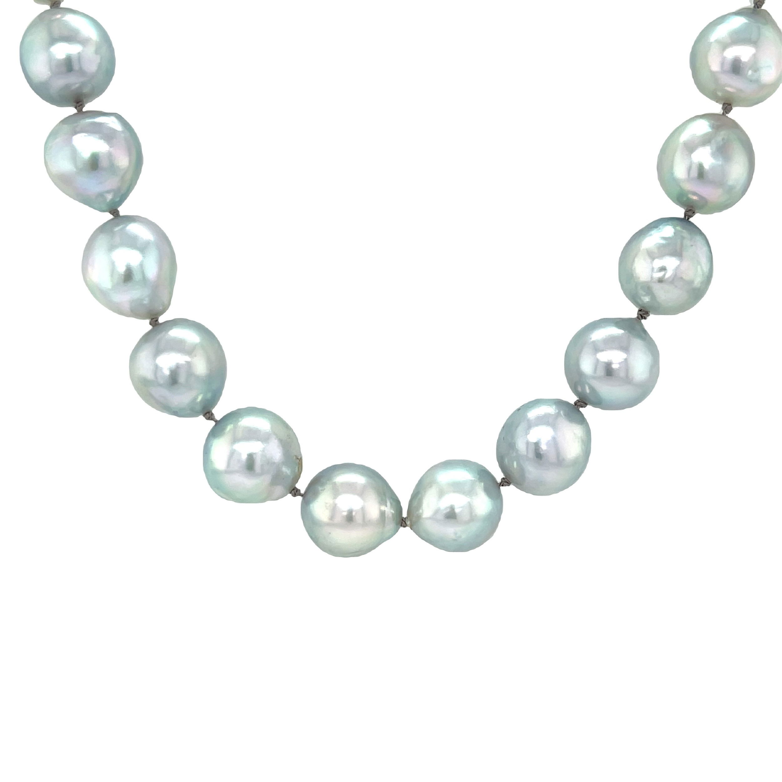 This necklace features Akoya blue cultured pearls set in sterling silver, offering a unique twist on a classic design. The soft blue hue of the pearls, paired with the sleek silver, creates a refined and elegant piece perfect for adding a subtle touch of color to any outfit.-Sterling silver-Akoya blue cultured pearls-Length 17”Item# 325-00207 Ingrid Necklace