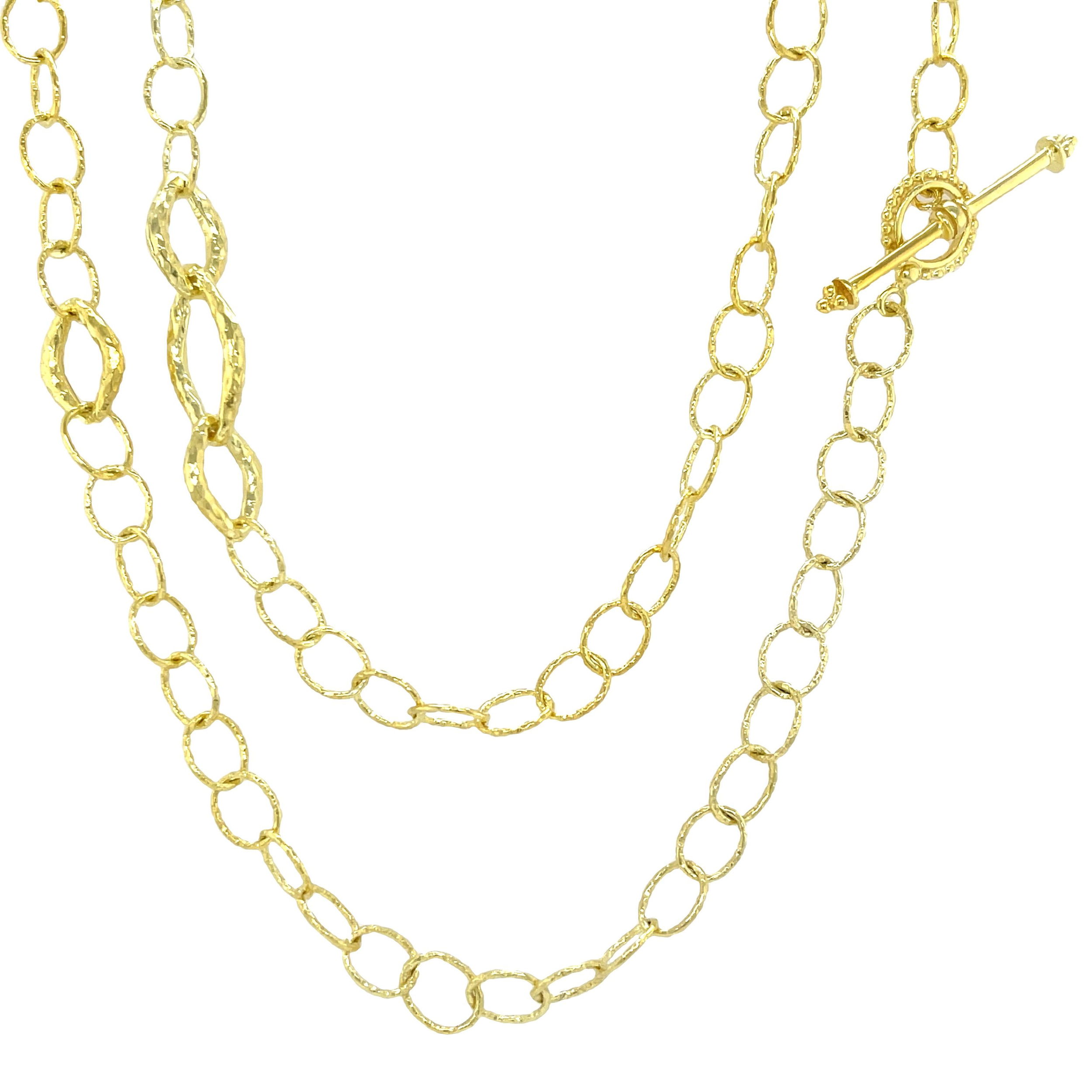 This 22k yellow gold marquise link necklace offers a bold, elegant design. A versatile piece that adds a touch of luxury to any look.-22k Yellow gold-Marquise link sections-Length 34”Item# 431-02011 Marquise Link Gold Necklace
