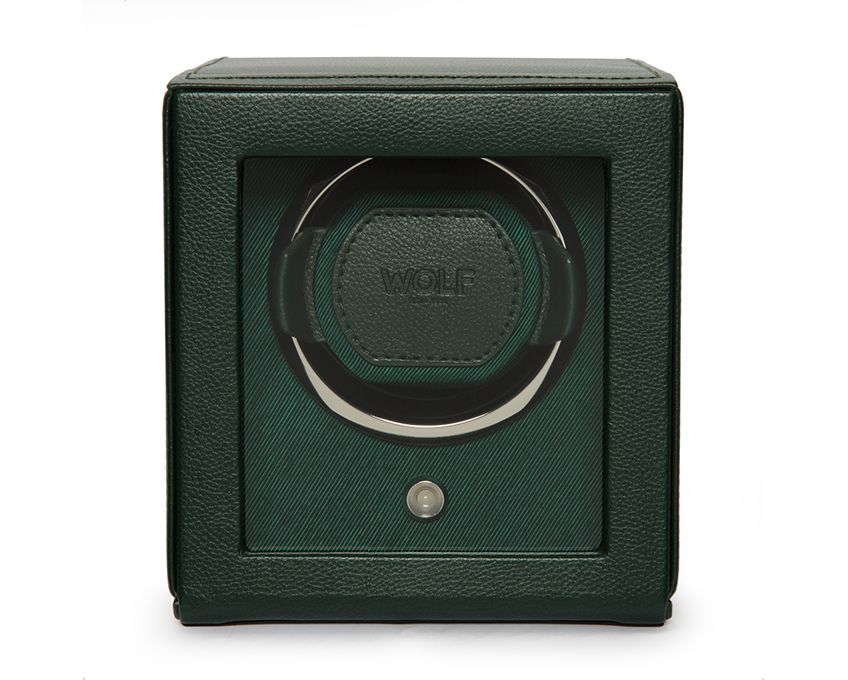 Wolf's Cub single watch winder in green is a great option to keep your timepiece fully charged and ready to perform all day. The modern green styling is a great gift that will make your watch pop on a display shelf.-Leather-Item# 001-799-01031 Single Watch Winder