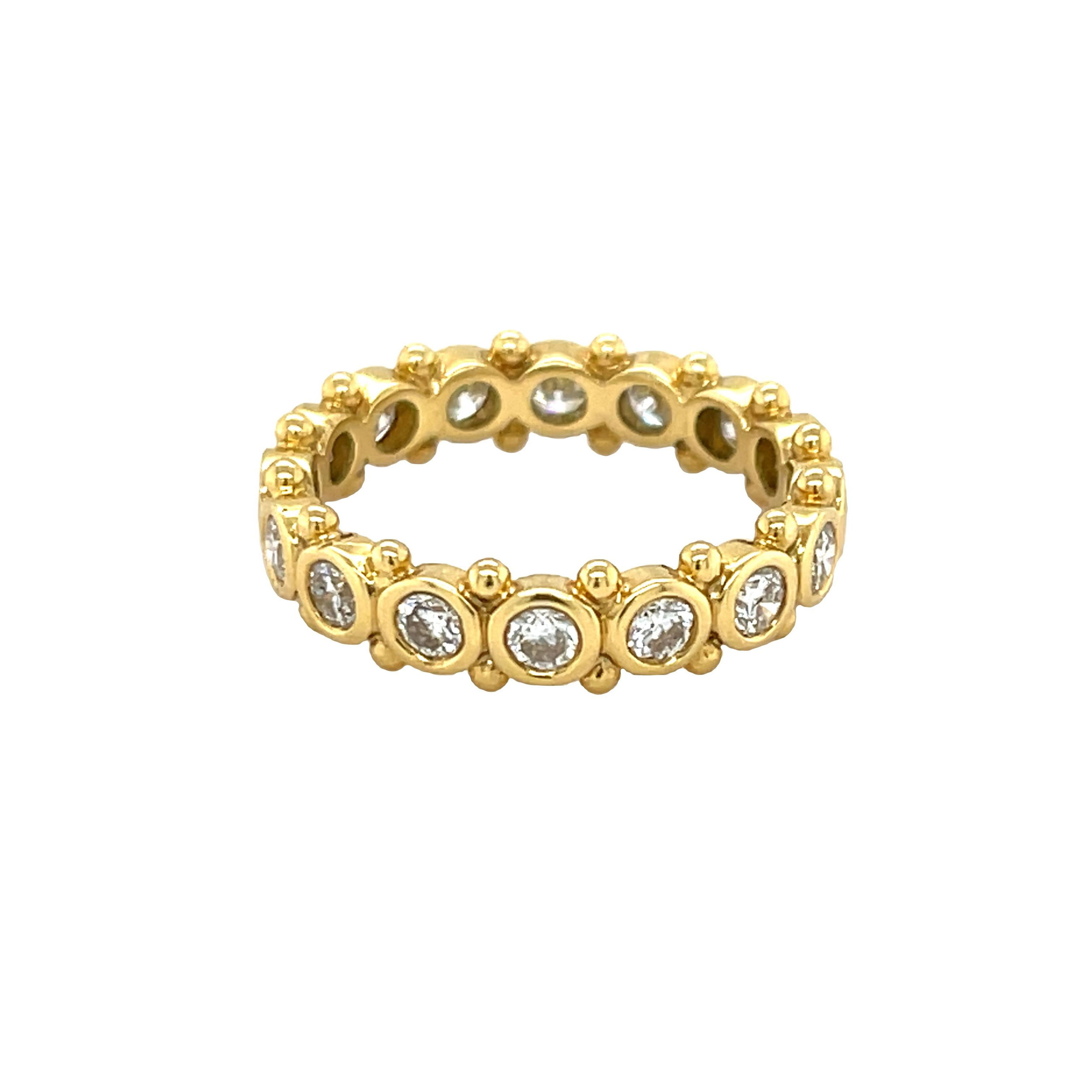 This diamond eternity band is a classic, with sparkling round diamonds set all the way around in 18k yellow gold. Whether you stack it or wear it alone, it’s a piece you’ll reach for every day.-18k yellow gold-Round diamonds, 1.29cts-Size 6.5Item# 002-804-00549 Diamond Eternity Band