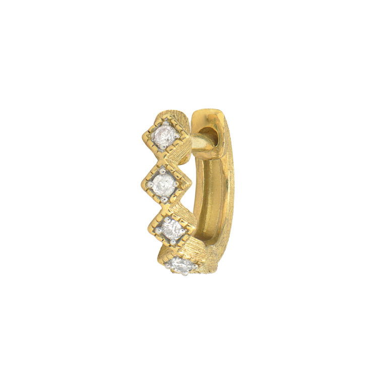 Combining classic elegance with on trend shapes and styles, JFJ offers something for women of all ages. From the Petites Collection, this hoop features prong set white diamond kites set in 18K gold. Hoops sold as singles.-18k Yellow gold-Round diamonds, 0.03ctsItem# 805-01824 Petite Diamond Kite Hoop Earring