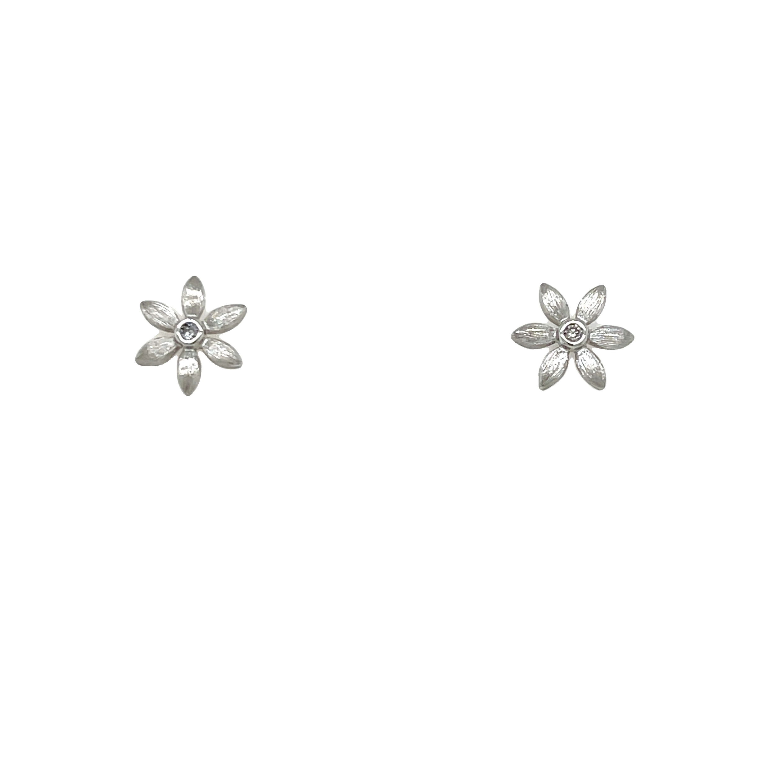 Combining classic elegance with on trend shapes and styles, JFJ offers something for women of all ages. From the Petites Collection, these small studs feature a single diamond at the center of each delicate flower, creating a subtle yet elegant design. Perfect for adding a touch of sparkle and femininity to any look.-18k White gold-Round white diamondsItem# 805-01140 Petite Flower Stud Earrings