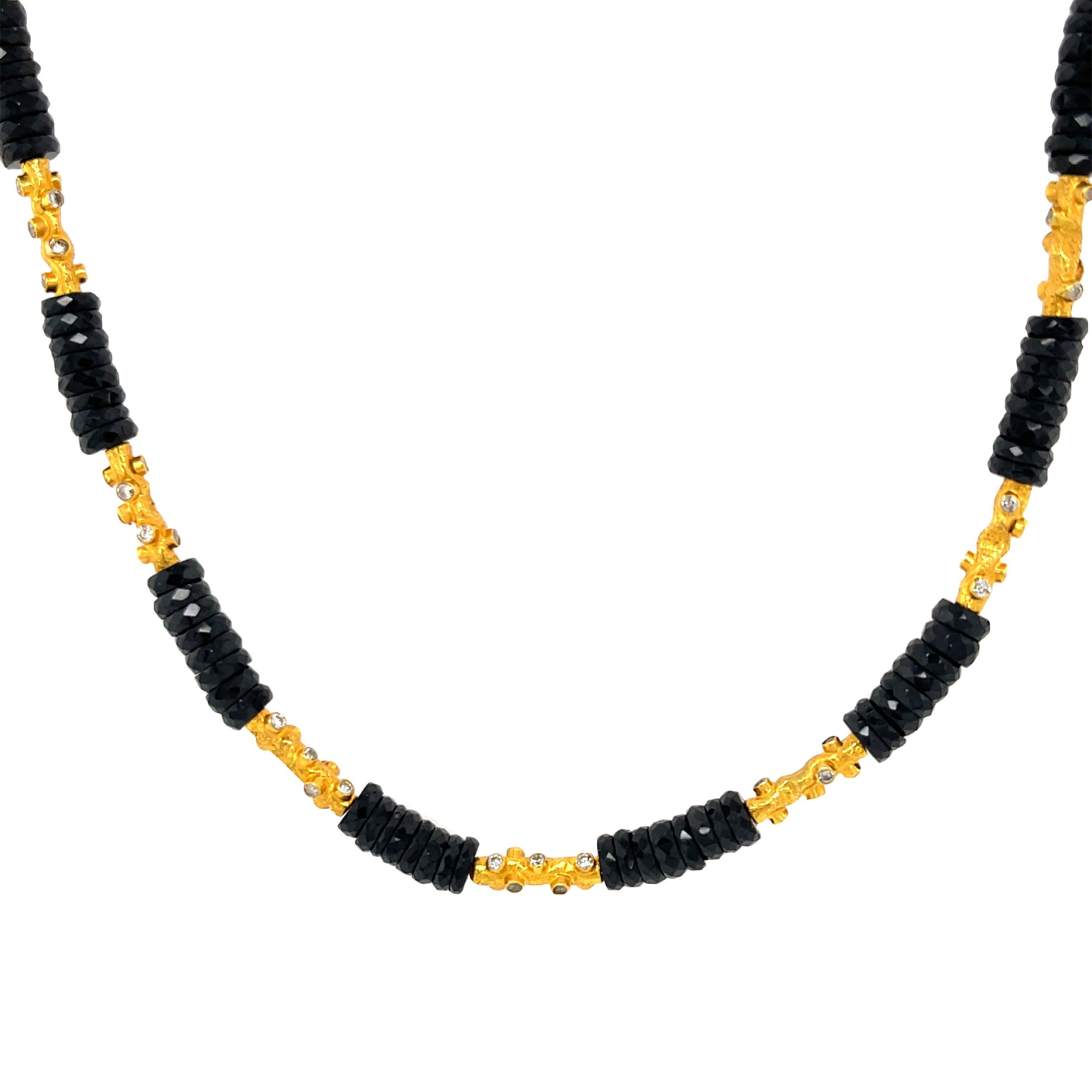 Valerie Naifeh Design Fashion Necklace - Women's 18 Karat Yellow - Length 18" - Round Diamond, Faceted Black Spinel-18k Yellow gold-Faceted black spinel-DiamondsItem# 001-807-00902 Spinel and Diamond Necklace