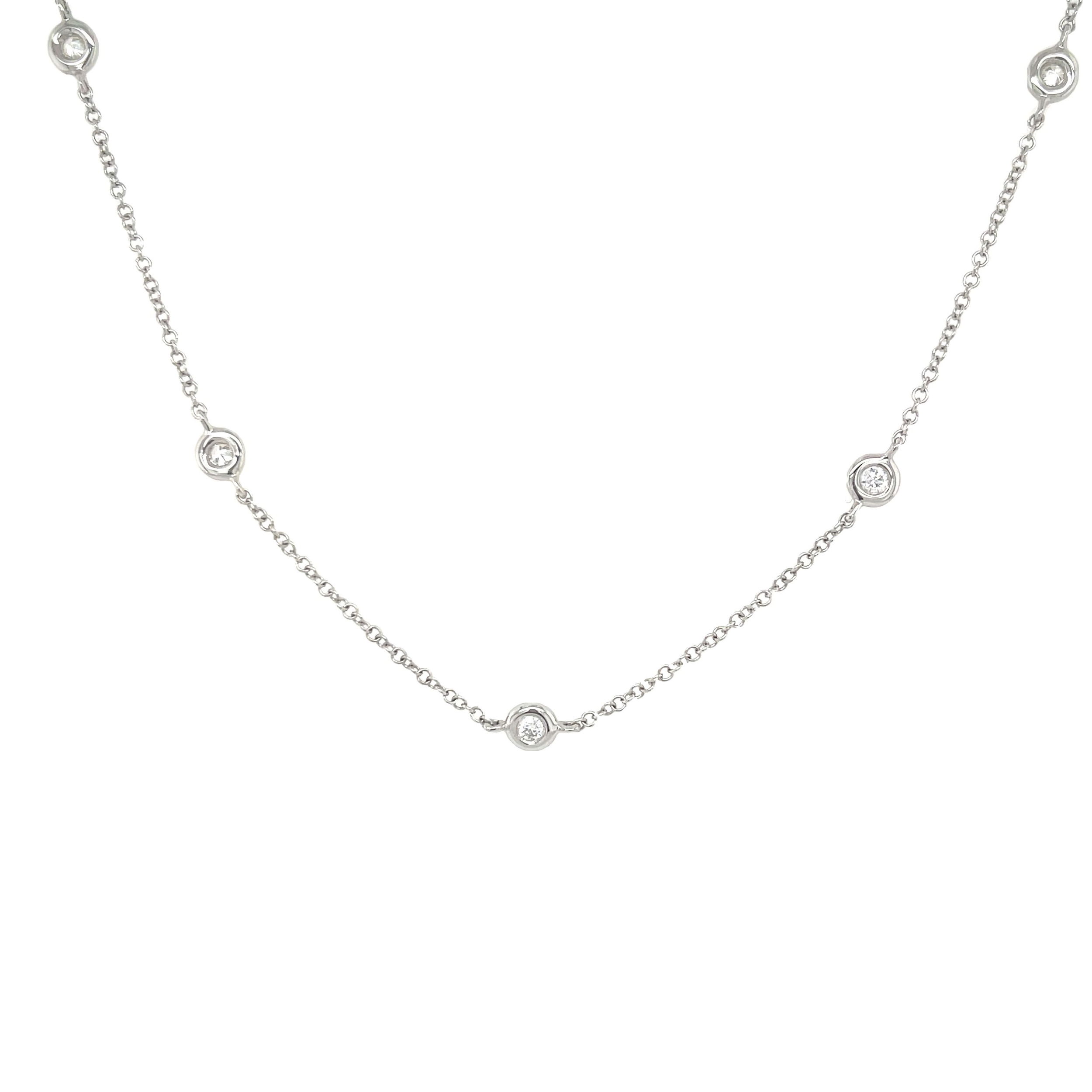 Elevate your elegance with the diamonds-by-the-yard necklace, an exquisite showcase of timeless beauty and modern sophistication. All Shy Creation diamonds are natural and hand-selected. All stones are unique and hand set. As a result, you can expect slight variations in the shade, hue, tint of the color stones and stone count.-14k White gold-Round diamonds, 0.28cts-Dimensions, 10 stones-Chain length, 15"-18"Item# 807-2000097 Diamonds By The Yard Necklace