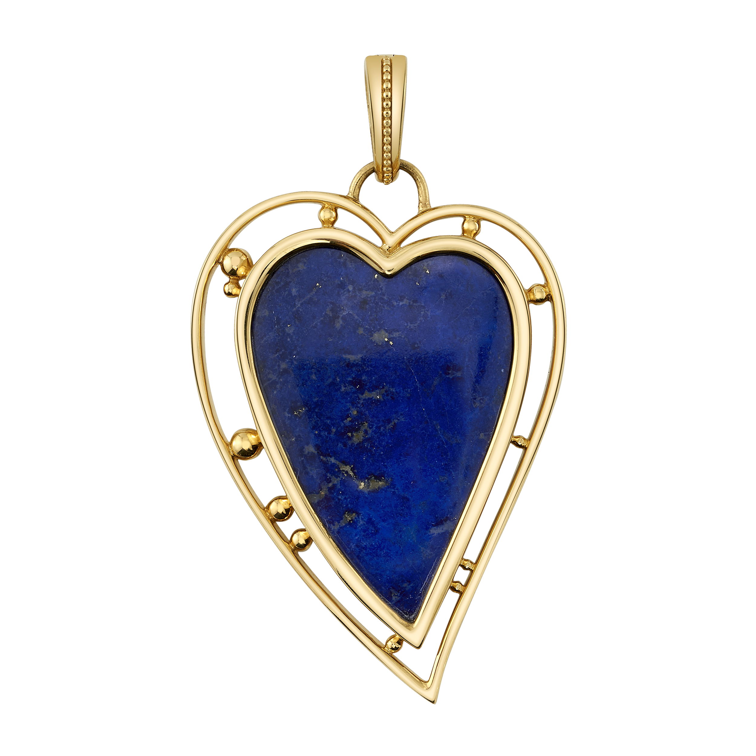 This stunning pendant features a heart-shaped lapis set in 18k yellow gold. Its deep blue hues and golden accents create a stunning piece that's both romantic and chic. Paired perfectly with the Maureen Necklace. Maureen Necklace sold separately.-18k Yellow gold-Heart shaped lapisItem# 806-00307 Amore Pendant