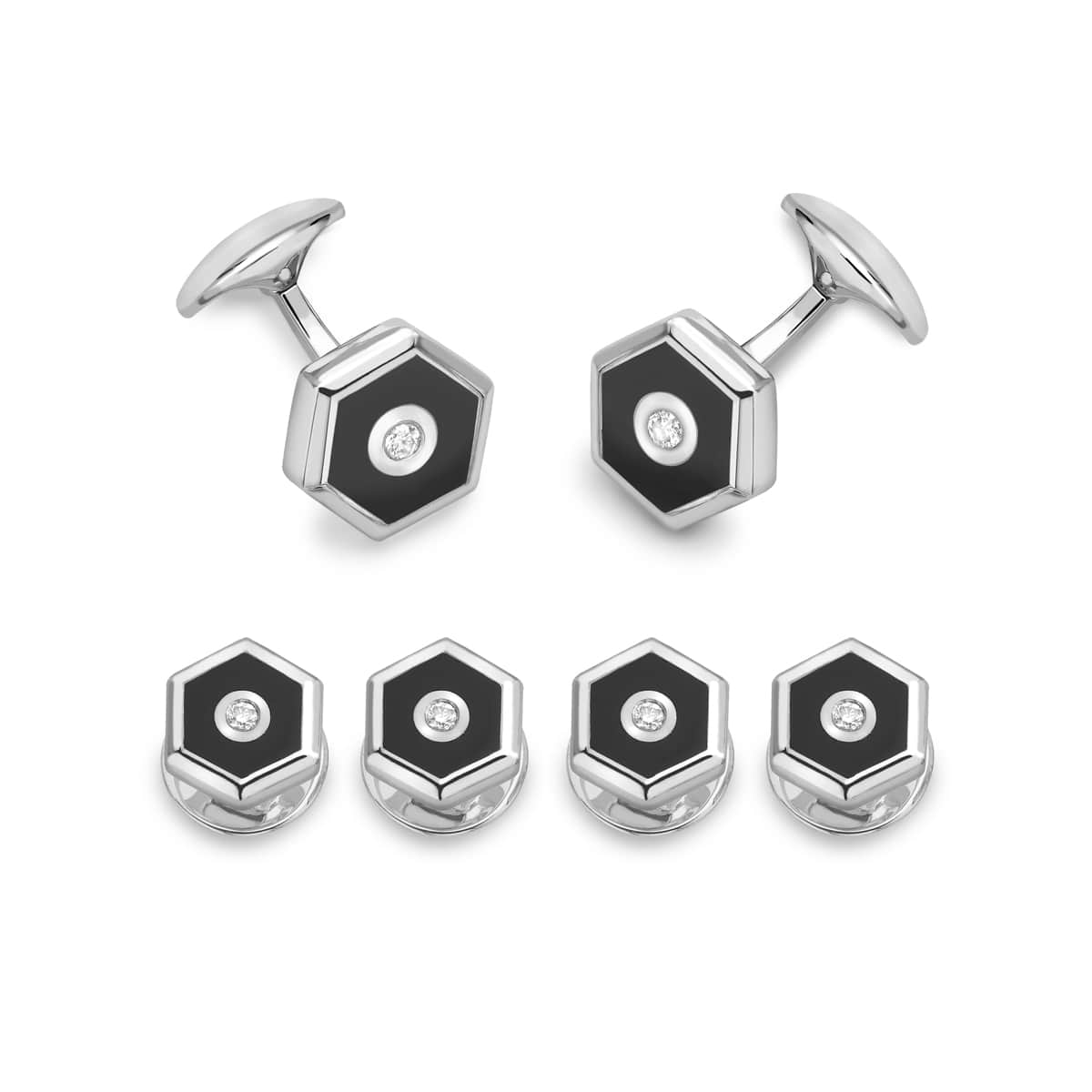 Silver & Onyx Cufflink and Stud Set
