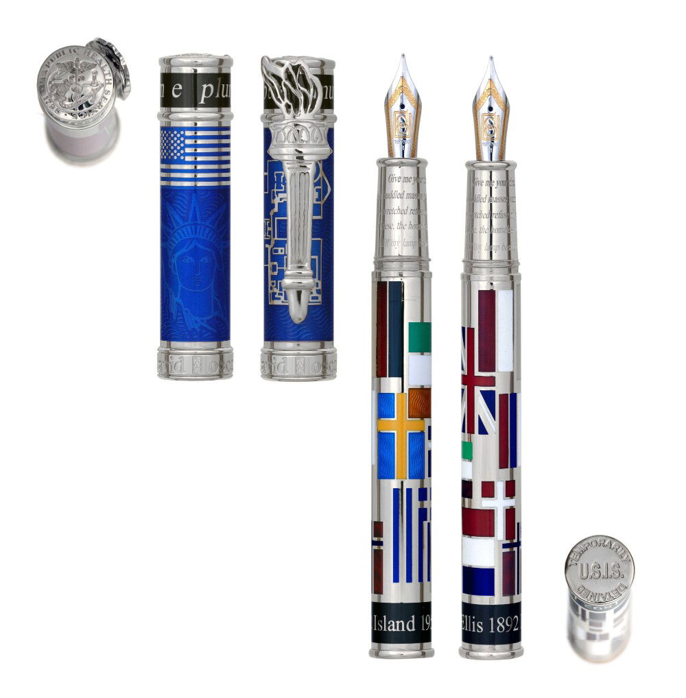 The David Oscarson Ellis Island Pen is a limited-edition fountain pen, crafted from lustrous silver and inspired by the history of Ellis Island. With only 62 pieces available, this pen is a rare collectible that blends artistry with sophistication. Its intricate design honors the iconic landmark, making it more than just a writing instrument—it's a piece of art. Ideal as a luxurious gift, the Ellis Island Pen offers a smooth writing experience and adds timeless elegance to any collection.-Sterling Silver-EnamelItem# 750-2000011 Ellis Island Pen 5/62