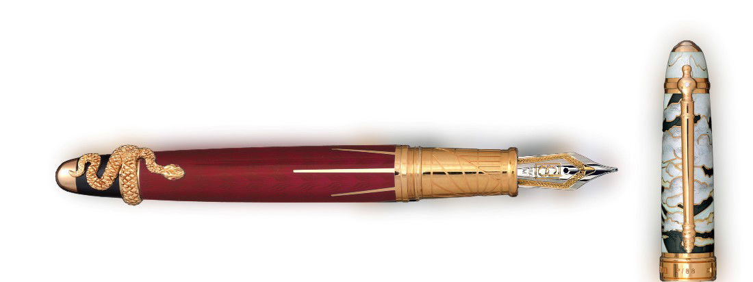 The Deus Regit Pen by David Oscarson is a limited-edition collectible, crafted with fine gold vermeil and intricate detailing. Limited to just 88 pieces, this pen embodies exceptional artistry and sophistication, offering a smooth writing experience that stands out. More than a writing instrument, the Deus Regit Pen is a symbol of timeless style and refinement, making it an ideal gift for discerning enthusiasts and collectors.-Gold Vermeil-EnamelItem# 002-750-00039 Deus Regit Pen 9/88