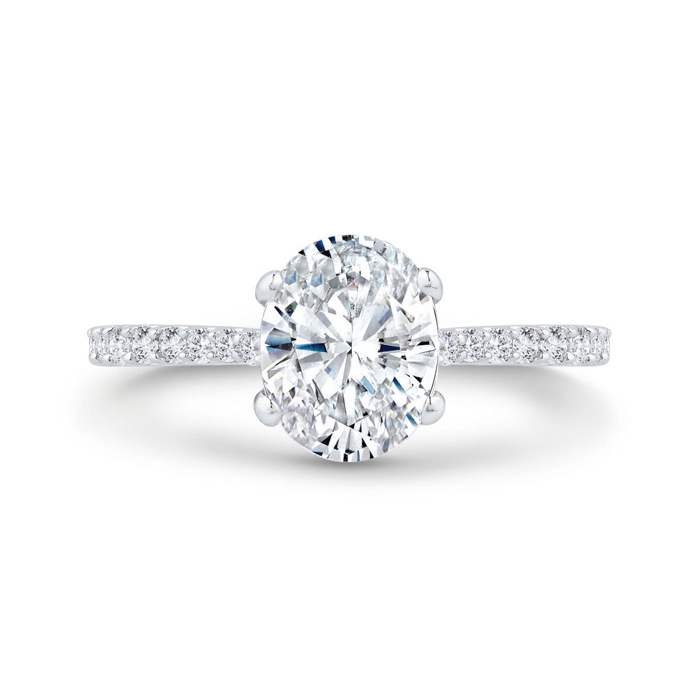 This elegant 14k White gold semi-mount features a sleek tapered band, designed to enhance the brilliance of your chosen center stone. Hidden beneath the setting, marquise diamonds on the under-carriage add a delicate touch of sparkle and sophistication. A timeless and unique design, perfect for those who appreciate fine details. (Center stone not included)-14k White gold-Round, Marquise diamonds, 0.63cts-Size 6.5, Contact for sizing optionsItem# 140-00196 Tapered Mounting
