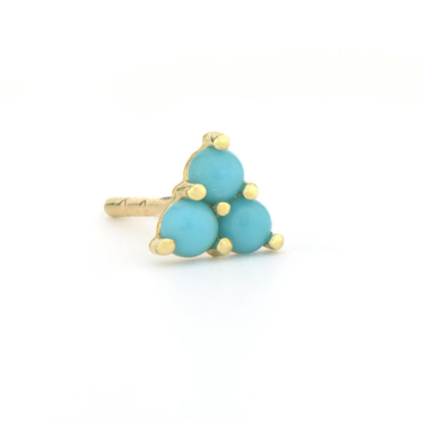 Combining classic elegance with on trend shapes and styles, JFJ offers something for women of all ages. From the Petites Collection, this stud features prong set round stones in 18K yellow gold. Studs sold as singles.-18k Yellow gold-Turquoise-Dimensions, 4.3mm x 4.3mmItem# 805-2000066 Petite Three Stone Stud Earring
