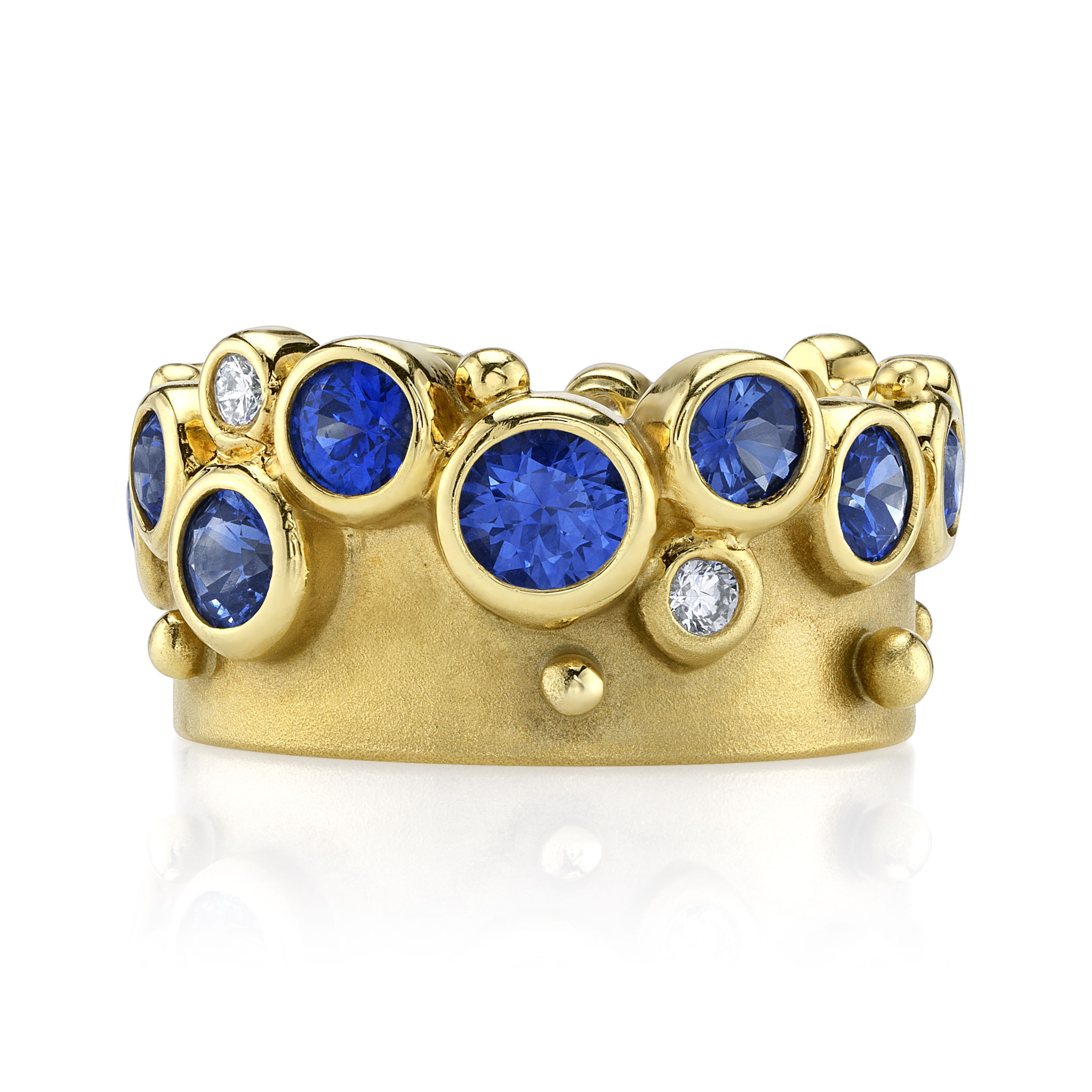 Gift yourself something extraordinary, out of the blue—a stunning sapphire ring crafted in 18k yellow gold with 13 round diamonds. It’s the perfect way to surprise yourself and elevate your style effortlessly!-18k Yellow gold-Blue sapphires, 1.19cts-Round diamonds, 0.35ctsItem# 200-00954 Out of the Blue Ring