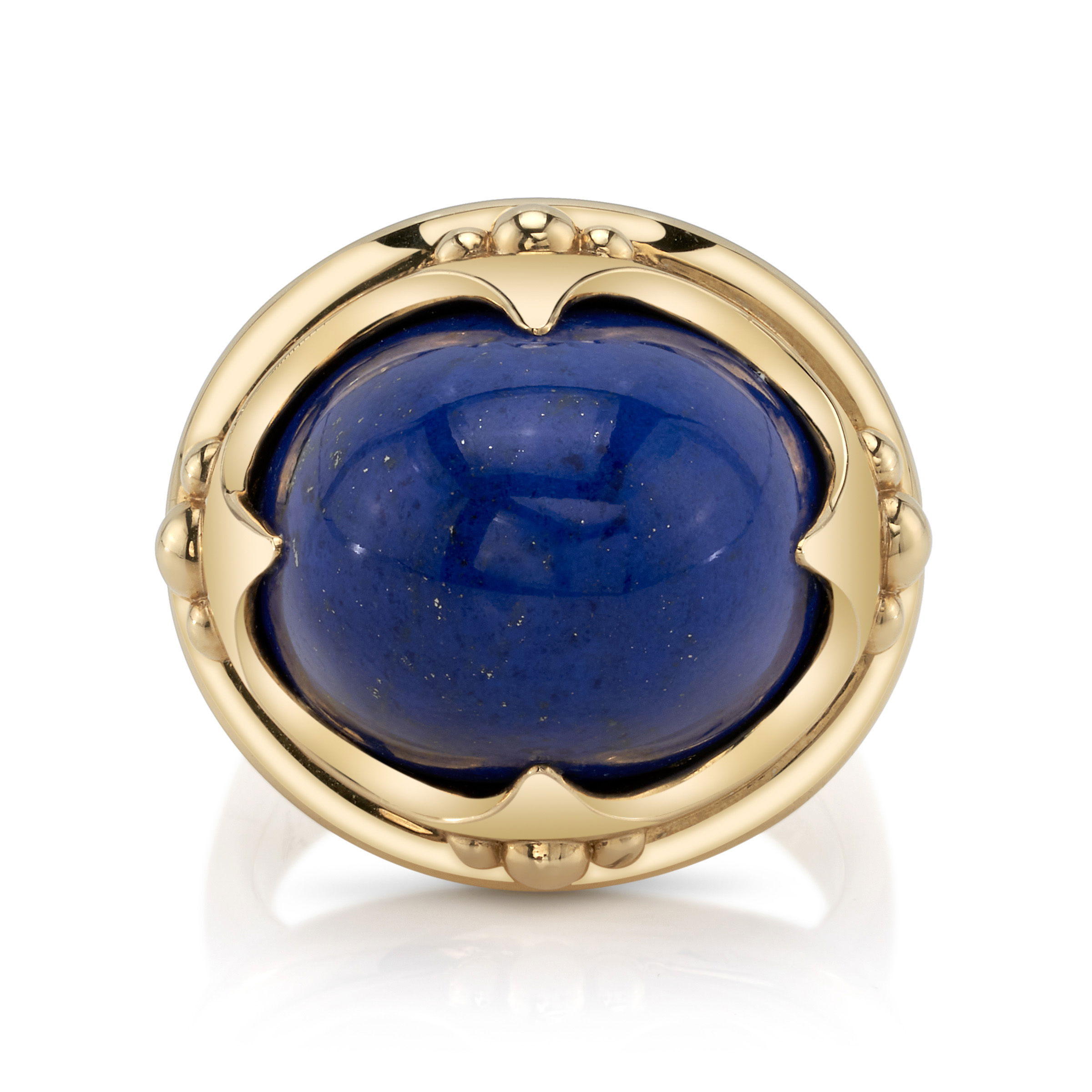 The Aurelia Ring, with its high dome lapis and 18k yellow gold setting, is a delightful blend of whimsy and elegance. This piece adds a vibrant touch to your collection, making it a perfect choice for both everyday wear and special occasions.-18k Yellow gold-High dome lapis-Size 6.5. Contact for sizing options.Item# 200-01055 Aurelia Ring
