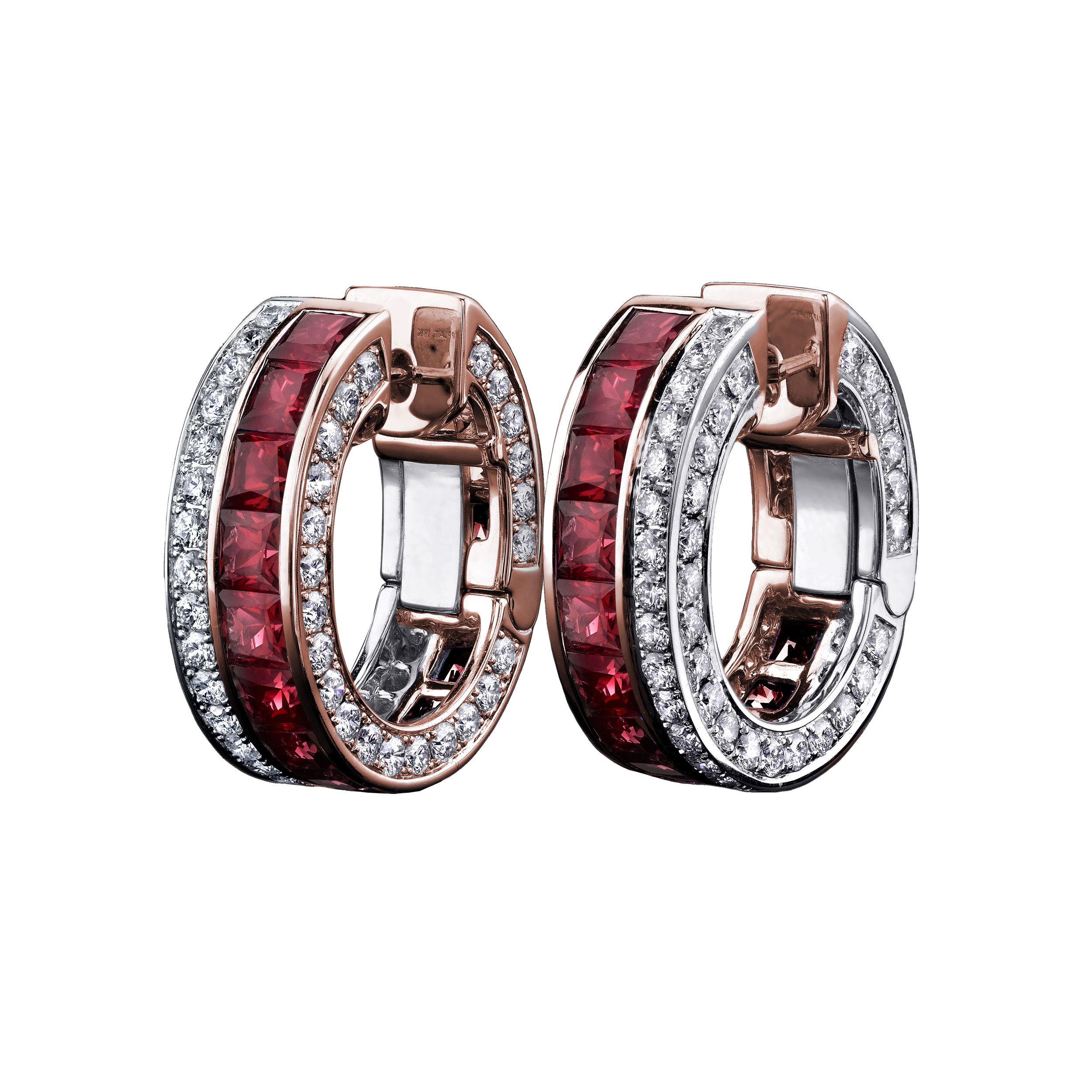 These platinum earrings feature a captivating combination of rubies and diamonds. Bold and timeless, they bring a touch of luxury and vibrant color to any look.-Platinum-Rubies, 7.08cts-Diamonds, 3.99ctsItem# 001-210-01624 French Cut Masterpiece Earrings