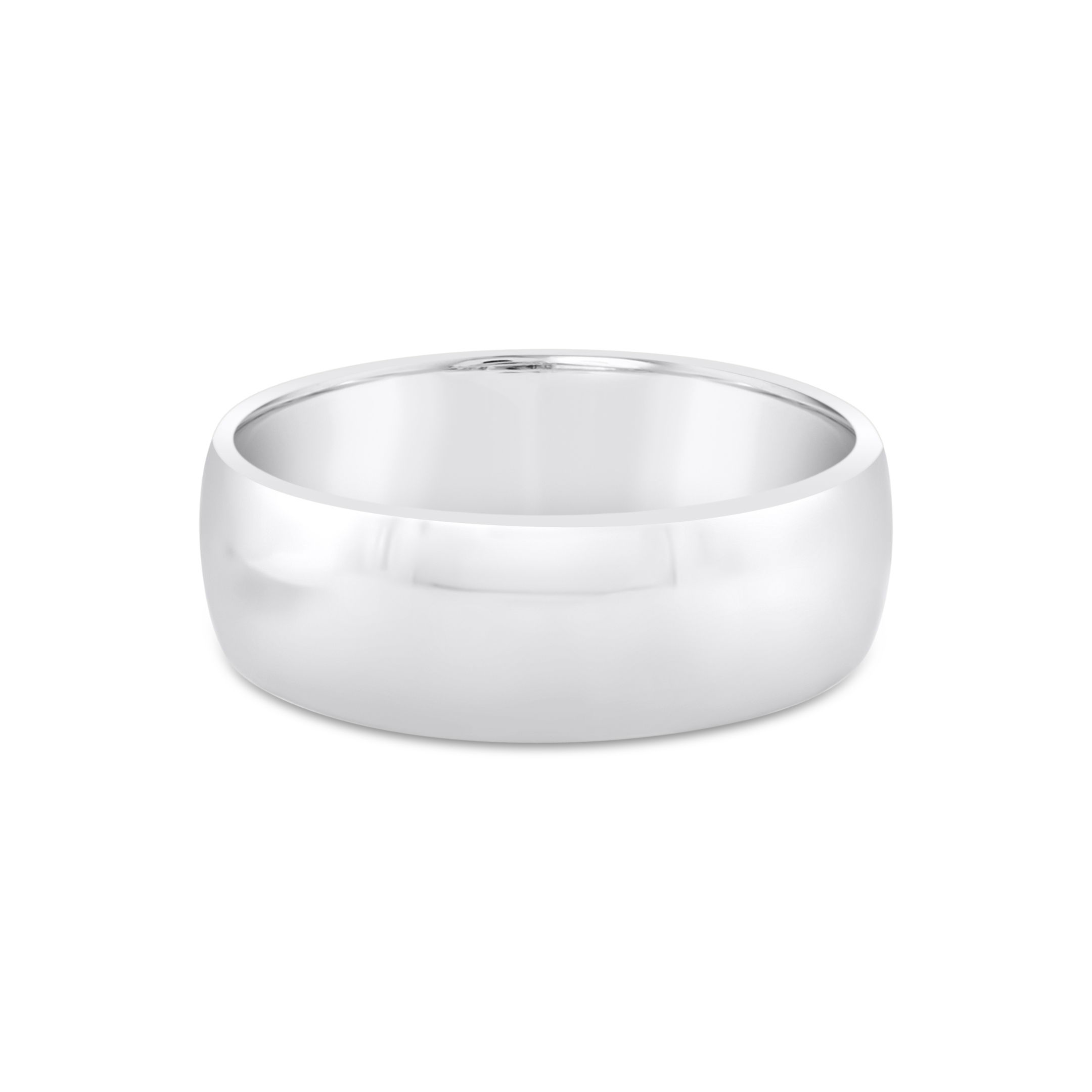 Crafted in luxurious platinum, this domed men's wedding band offers timeless style with a refined, polished finish. Its classic silhouette and substantial weight make it a symbol of enduring strength and commitment. "Naifeh" is engraved on the inside of the ring.-Platinum-7mm-Size 10, Contact for sizing optionsItem# 405-00078 Domed 7mm Men's Band