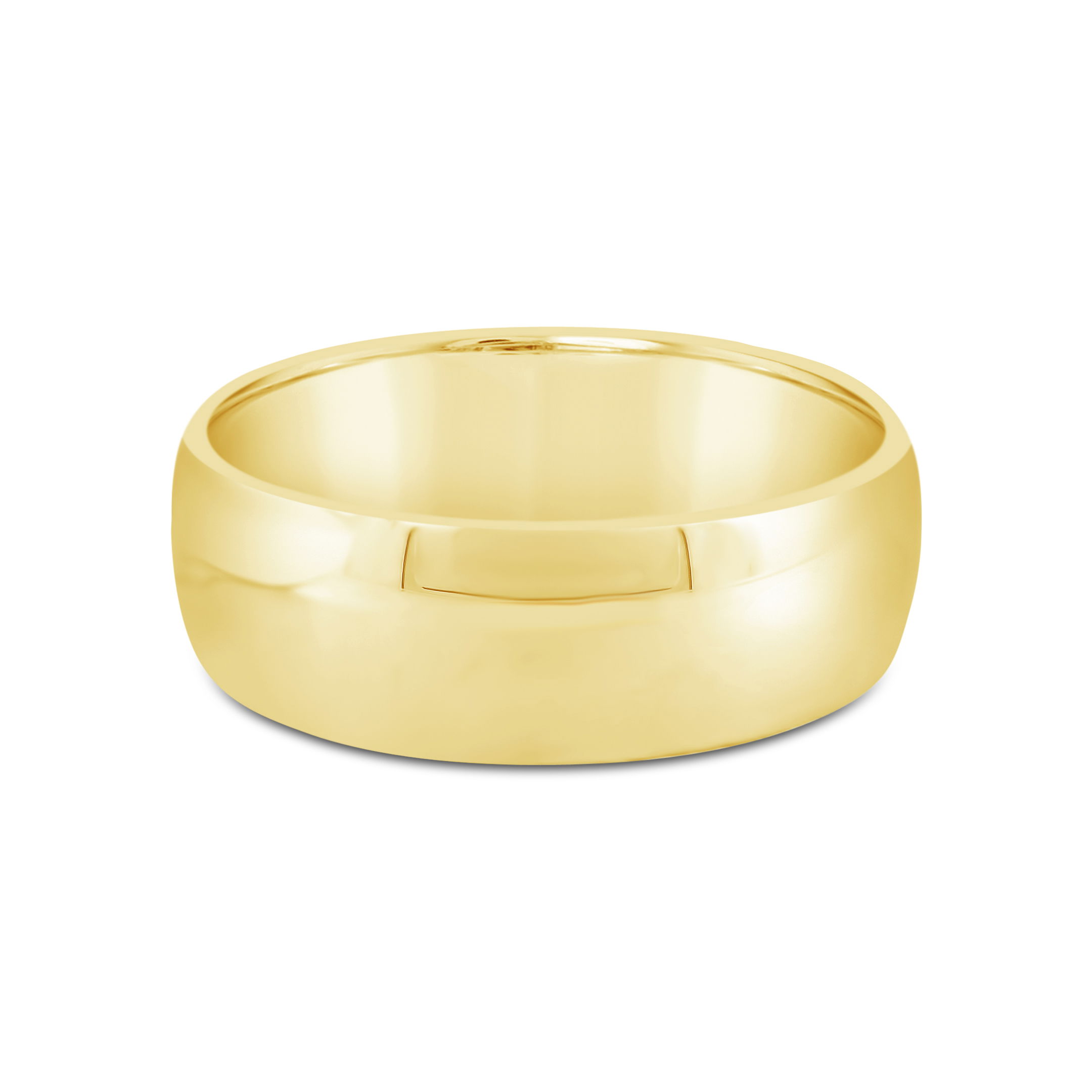 Crafted in high polished 18k yellow gold, this domed men's wedding band offers timeless style with a refined, polished finish. Its classic silhouette and substantial weight make it a symbol of enduring strength and commitment.-18k Yellow gold-7mm-Size 10, Contacted for sizing optionsItem# 415-00026 Domed 7mm Men's Band