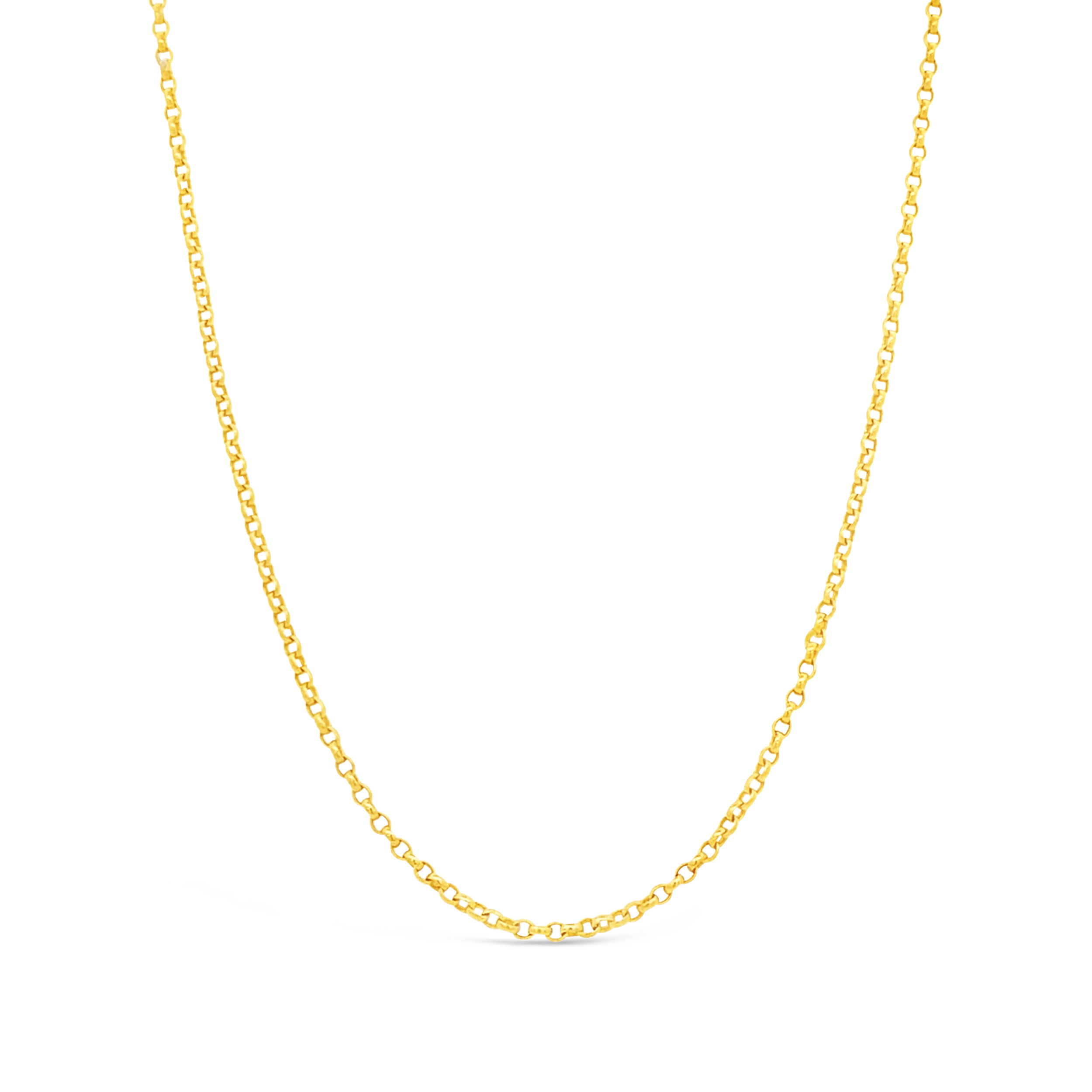 This 18k yellow gold necklace offers a classic and refined look. Its timeless design makes it perfect for any occasion.-18k Yellow gold-Width 2mm-Length 17”Item# 430-00193 Gold Chain Necklace