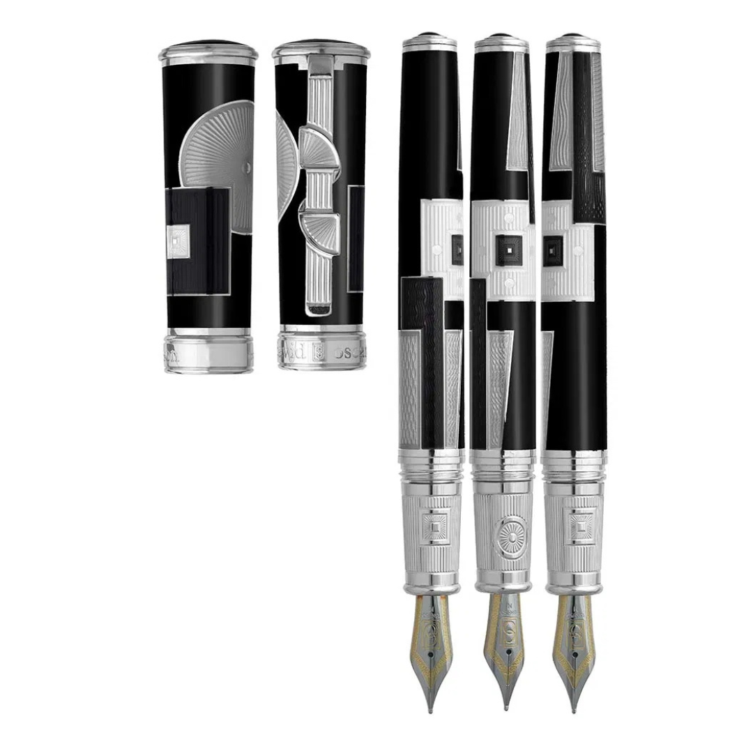 The Art Deco Pen by David Oscarson is a rare collectible in luxury writing instruments, limited to just 15 pieces. Crafted from sterling silver, it features intricate Art Deco-inspired engravings that embody timeless elegance. With a balanced weight and smooth ink flow, this pen offers a superior writing experience, making it a prized addition for collectors and enthusiasts.-Sterling Silver-EnamelItem# 001-750-00012 Art Deco Pen 8/15