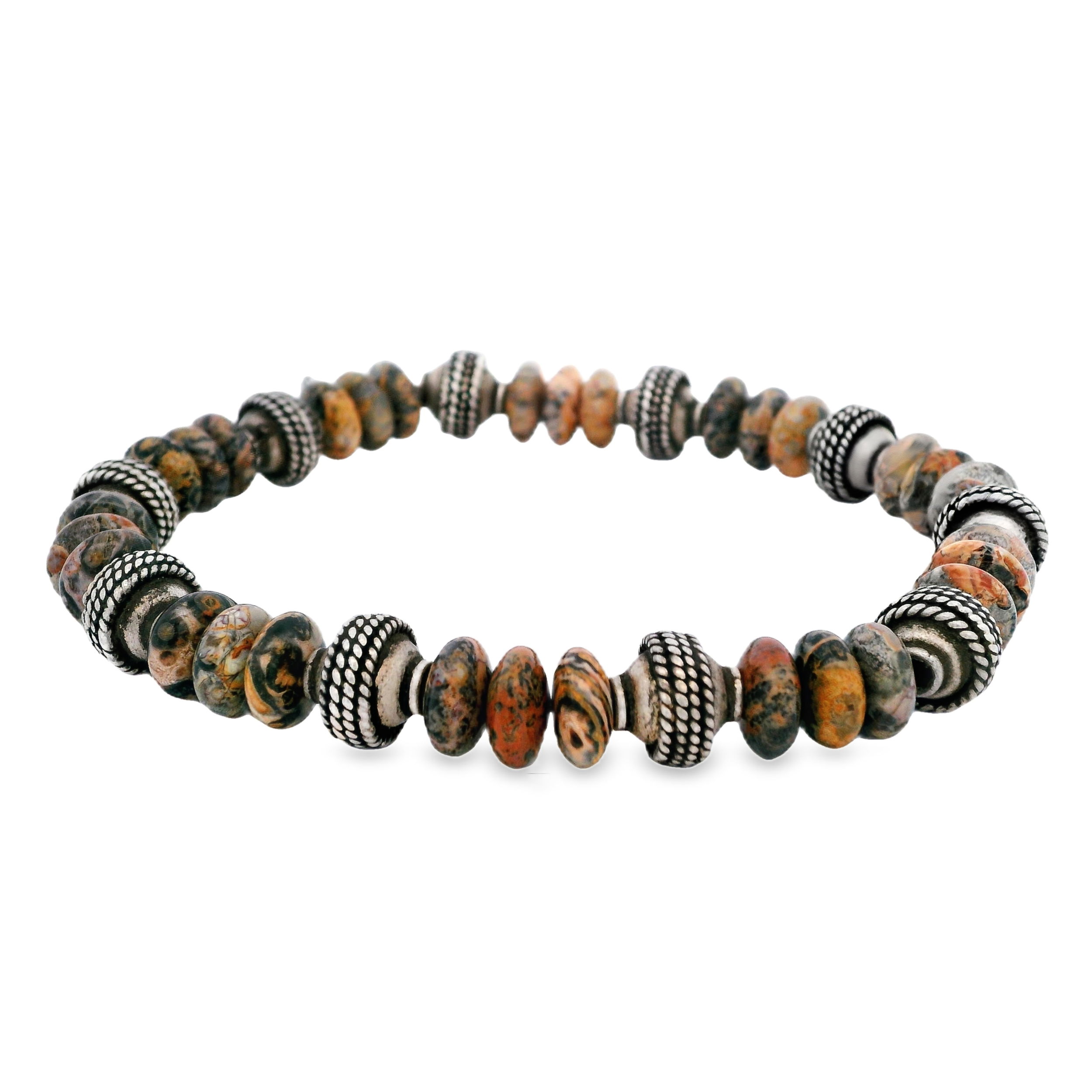 This bracelet features sterling silver and agate beads, offering a blend of elegance and natural charm. Its versatile design makes it a perfect accessory for any occasion.-Sterling silver-Agate beadsItem# 800-00320 Men's Beaded Bracelet