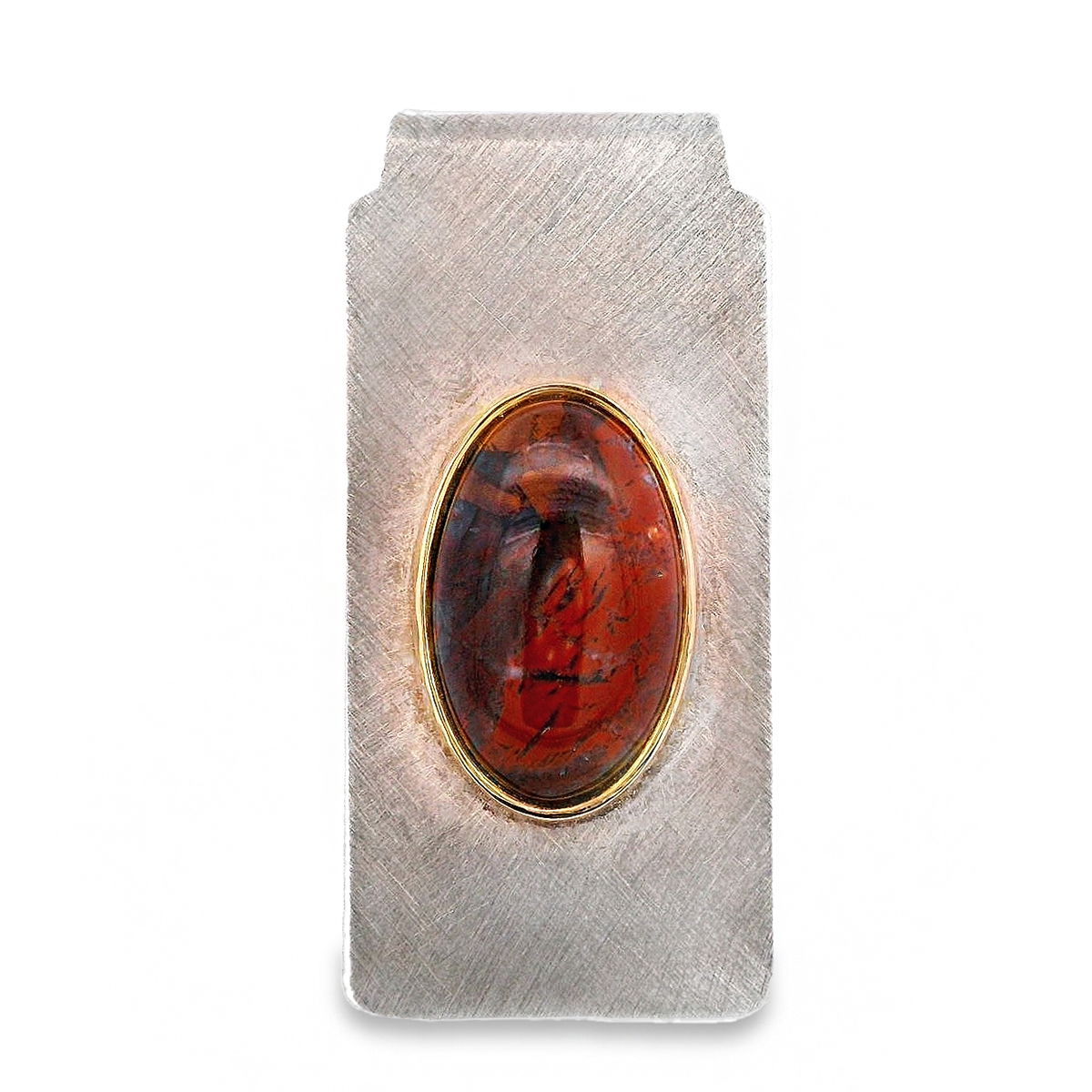This sterling silver and 14k yellow gold money clip features a bold dinosaur bone inlay. A unique blend of craftsmanship and history.-Sterling silver-14k Yellow goldItem# 800-00407 Dinosaur Bone Money Clip