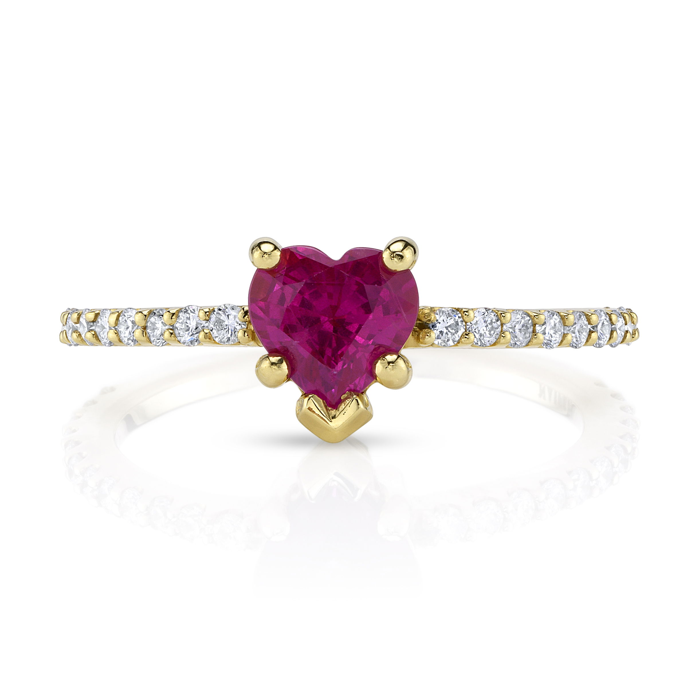 Soon turned out, I've got a Heart of Sapph Ring - featuring a vibrant pink sapphire surrounded by brilliant diamonds. This charming ring is the perfect pop of color and sparkle for any look!-18k Yellow gold-Pink sapphire heart, 0.83cts-Round diamonds, 0.23ctsItem# 804-00827 Heart of Sapph Ring