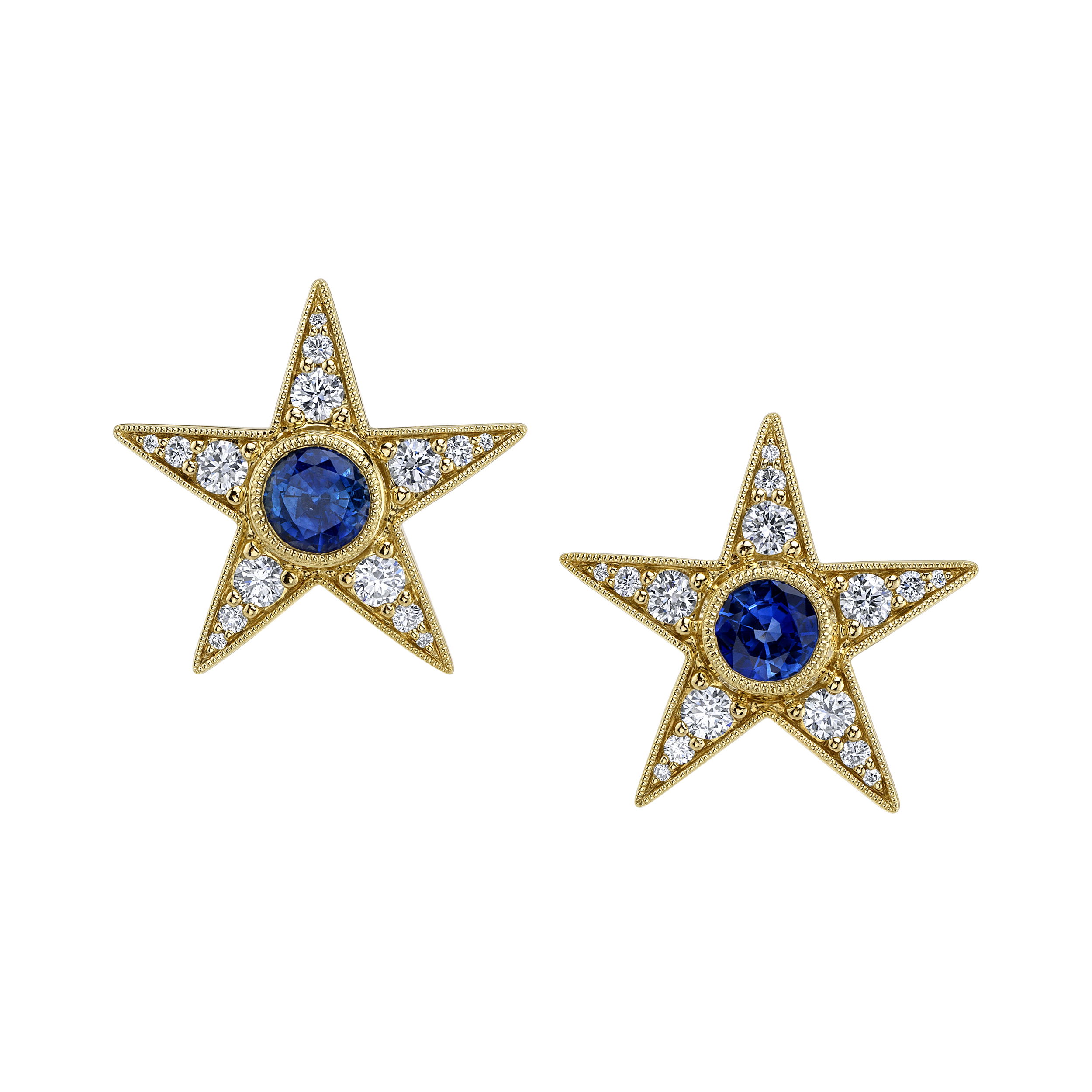 The "Starlette Stud Earrings" showcase brilliant round sapphires and diamonds in 18k yellow gold, blending elegance with a modern edge. These versatile studs add just the right amount of sparkle, making them ideal for both everyday wear and special occasions.-18k Yellow gold-Round sapphires, 1.23cts-Round diamonds, 0.73ctsItem# 805-01420 Starlette Stud Earrings in Yellow Gold