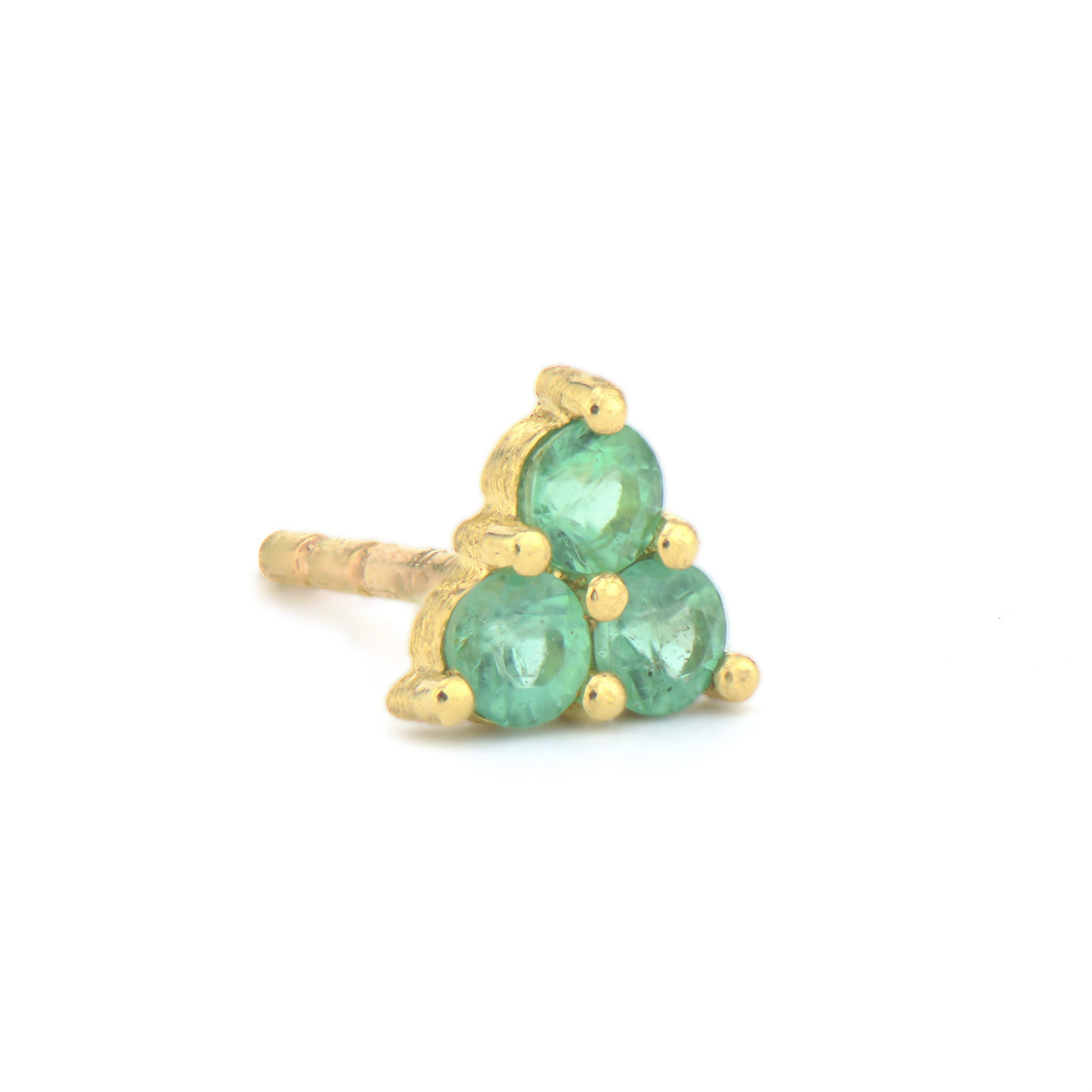 Combining classic elegance with on trend shapes and styles, JFJ offers something for women of all ages. This emerald trio stud features three vibrant emeralds arranged in a delicate cluster. Its timeless design and rich green hues add a touch of elegance and sophistication to any look. Stud sold as singles.-18k Yellow gold-Round green emeralds-Dimensions, 2mmItem# 805-01448 Emerald Trio Stud Earring