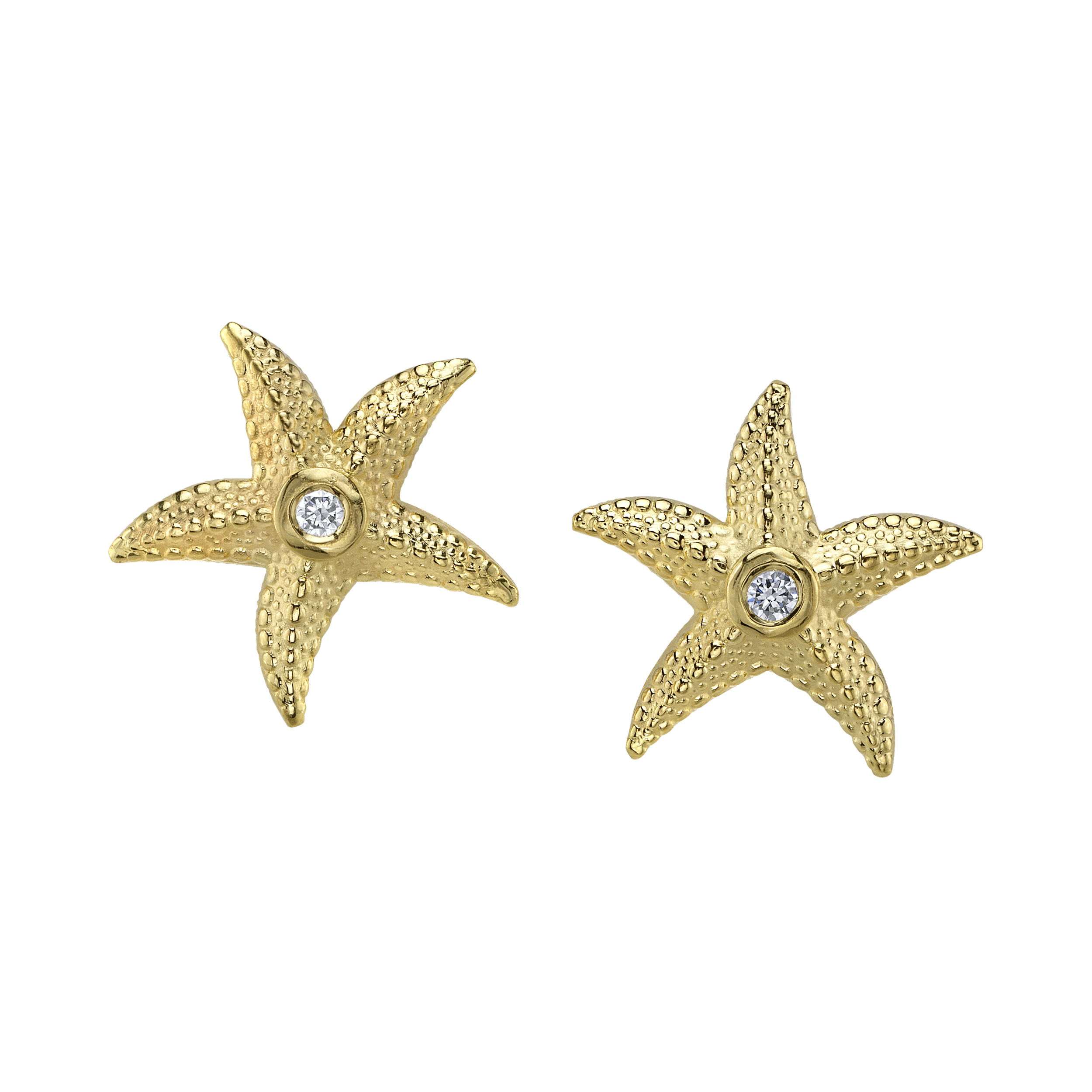 The Stella Stud Earrings feature star-shaped 18k yellow gold with two radiant round diamonds. These charming studs add a fun and chic vibe to any outfit.-18k Yellow gold-Round diamonds, 0.05ctsItem# 805-01459 Stella Stud Earrings