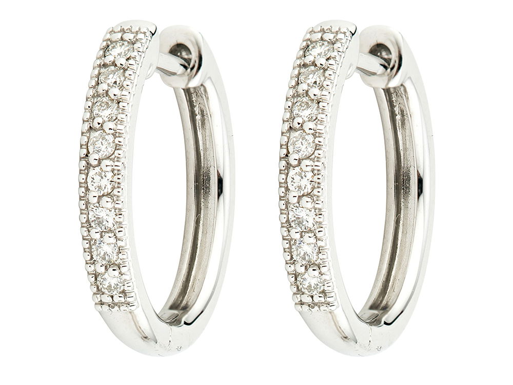 Combining classic elegance with on trend shapes and styles, JFJ offers something for women of all ages. From the Core Collection, these hoops feature pave set round diamonds in 18k gold, perfect for making a statement on their own, or can be mixed and matched with a set of JFJ charms.-18k White gold-Round white diamonds, 0.16cts-Dimensions, 17mmItem# 805-01632 Camelia Hoop Earrings