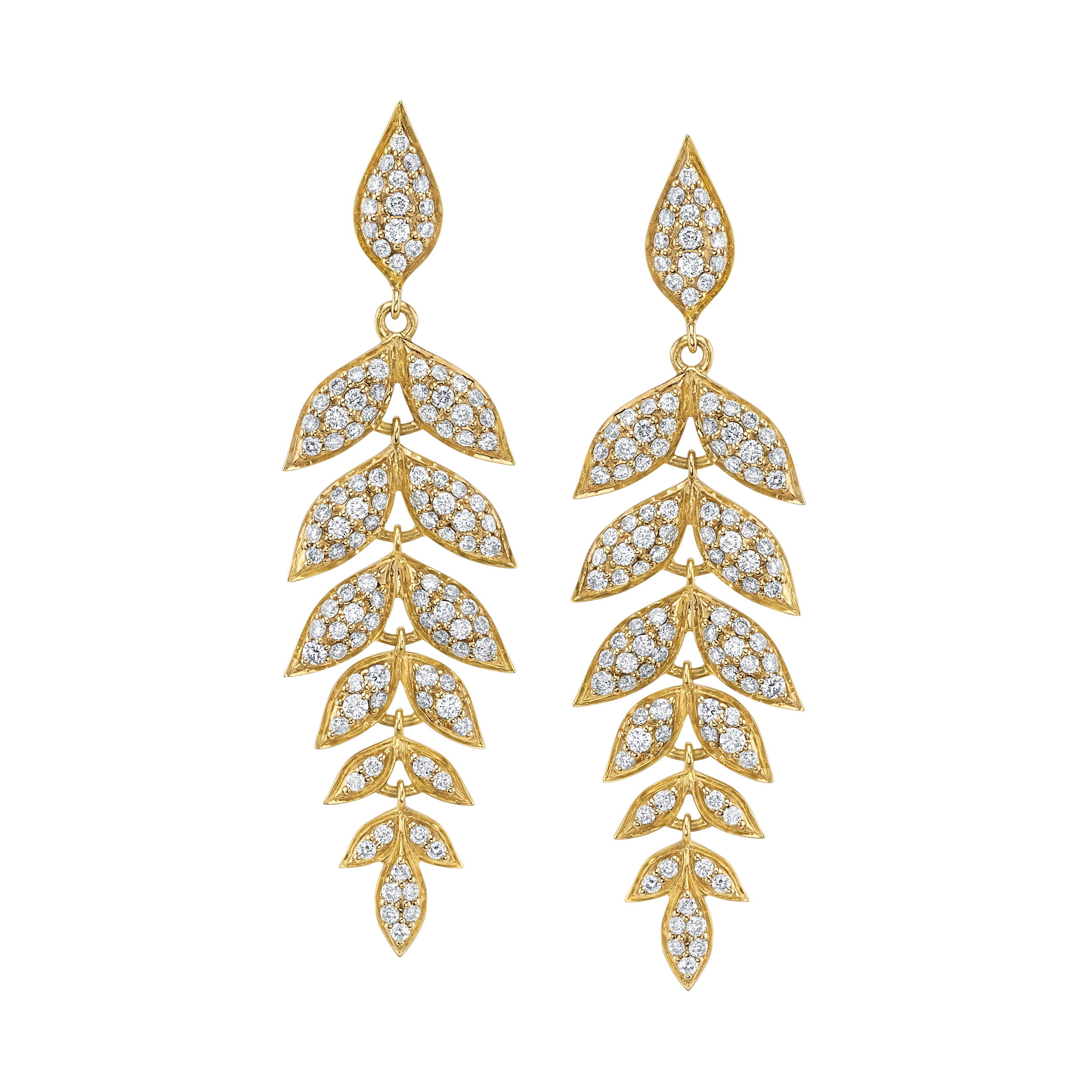 These earrings, crafted in 18k yellow gold and dazzling round diamonds, bring a touch of elegance to your jewelry collection. These fashionable earrings are the perfect finishing touch to any ensemble.-18k Yellow gold-Round diamonds, 1.49ctsItem# 805-01713 Wisteria Earrings