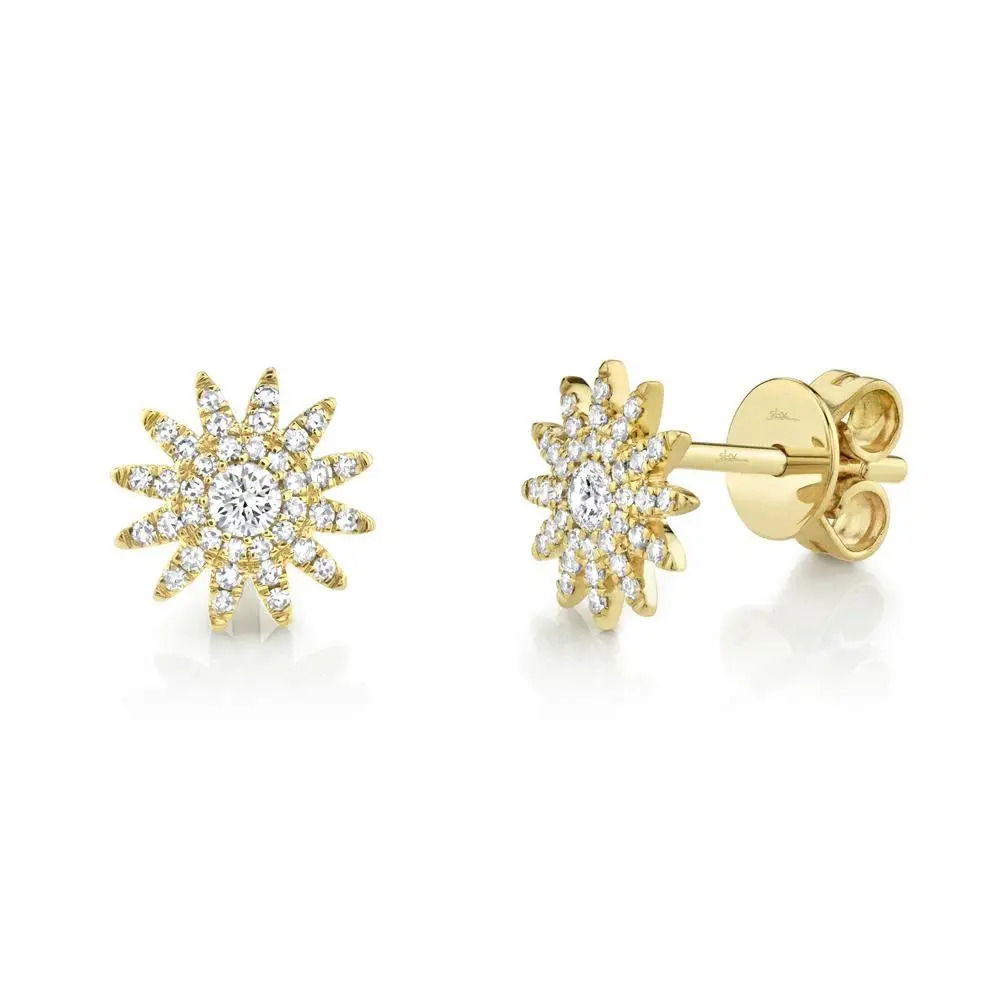 Turn heads with these standout studs that add a bold statement to any look, day or night. All Shy Creation diamonds are natural and hand-selected. All stones are unique and hand set. As a result, you can expect slight variations in the shade, hue, tint of the color stones and stone count.-14k Yellow gold-Round diamonds, 0.24cts-Dimensions, 0.30"L / 0.30"WItem# 805-01756 Diamond Starburst Stud Earrings