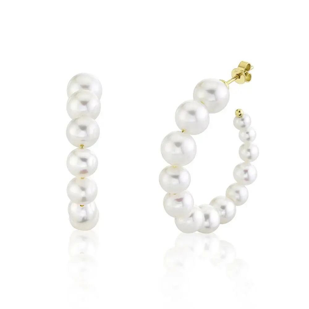 This striking statement piece commands attention with its unique design, ensuring you’ll stand out. All Shy Creation diamonds are natural and hand-selected. All stones are unique and hand set. As a result, you can expect slight variations in the shade, hue, tint of the color stones and stone count.-14k Yellow gold-Pearls, 4-9mm-Dimensions, 1.50" diameterItem# 805-01779 Cultured White Pearl Earrings