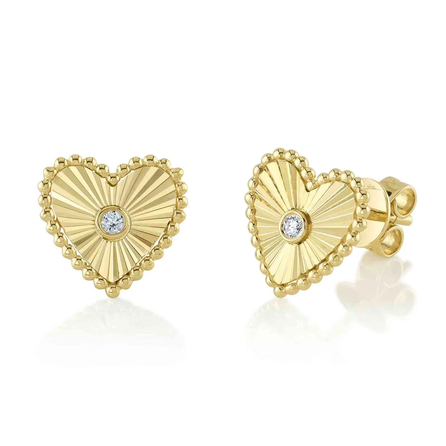 Diamond Bezel Heart Stud Earrings